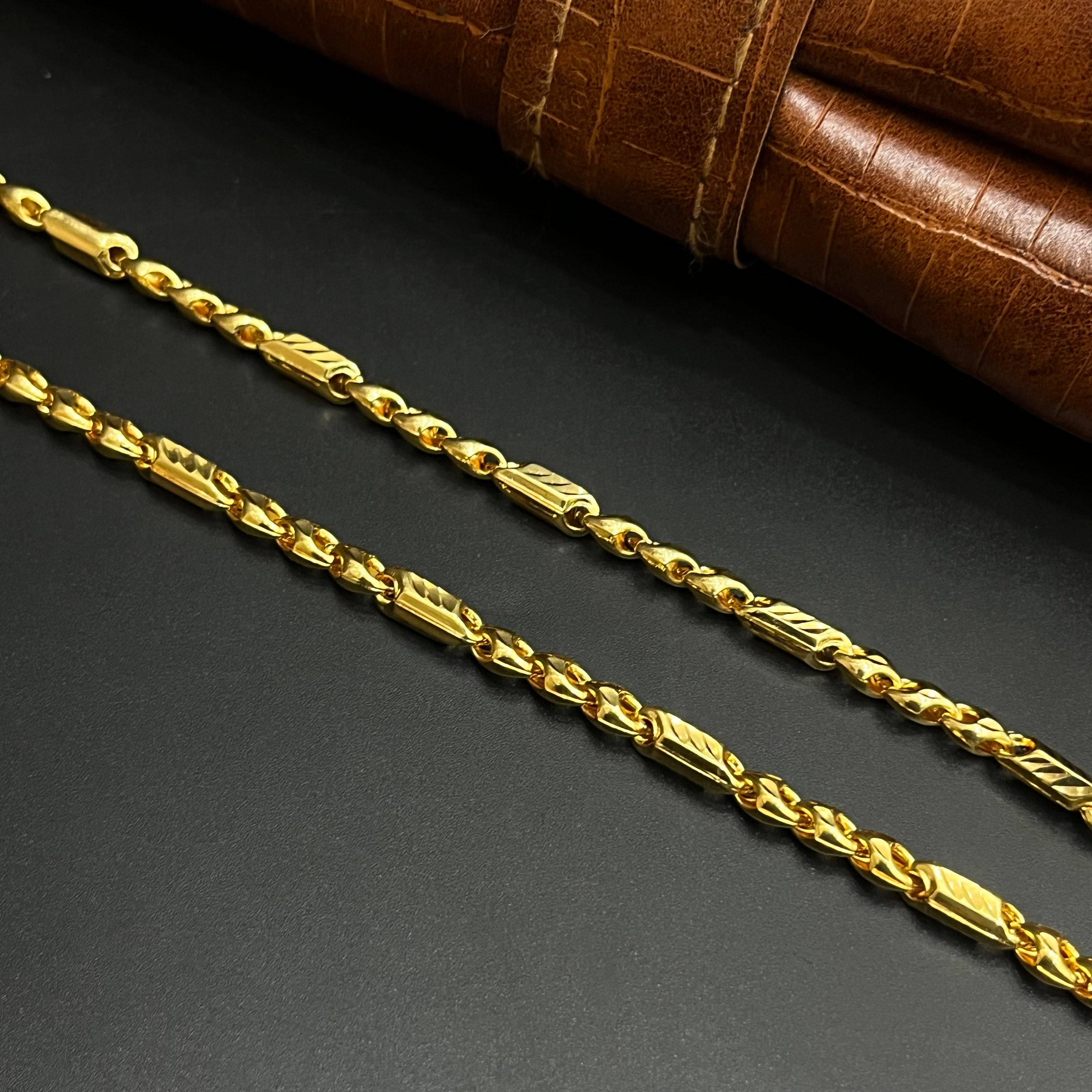 Silver Mens Chain Royal Dual Pattern Luxe Gold Finish 925