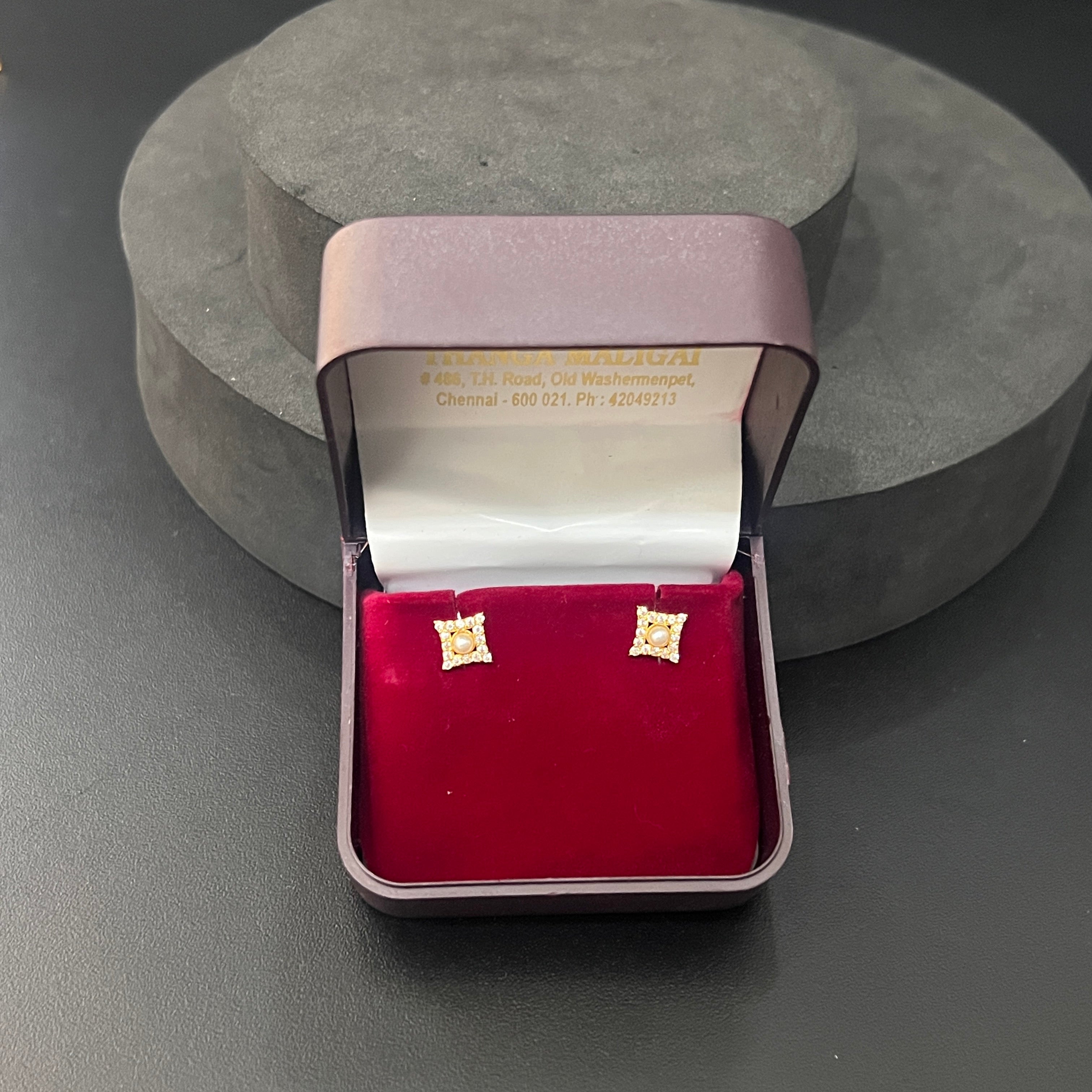 Gold Studs White Stone Square