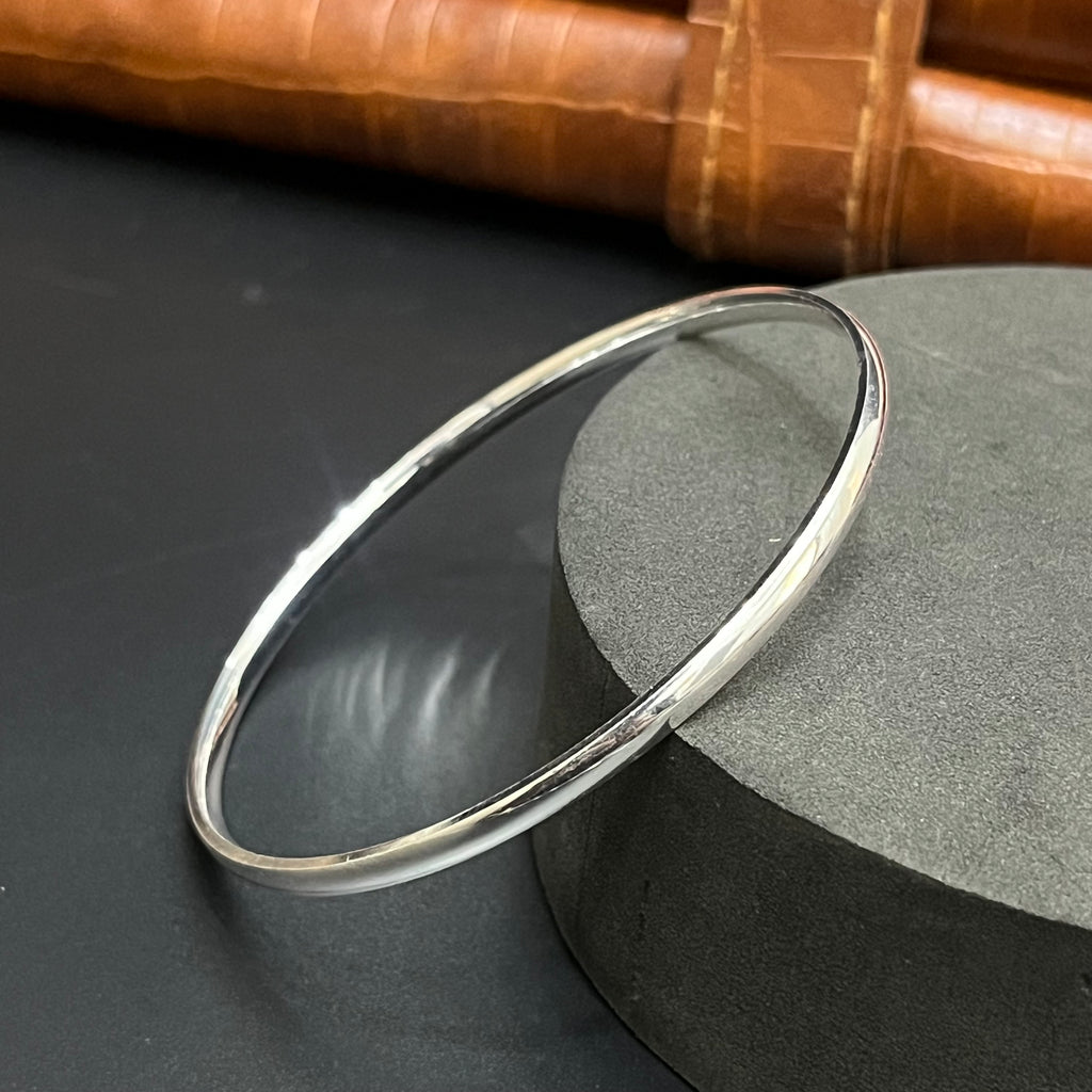Silver Ladies Bangle Slim Flat