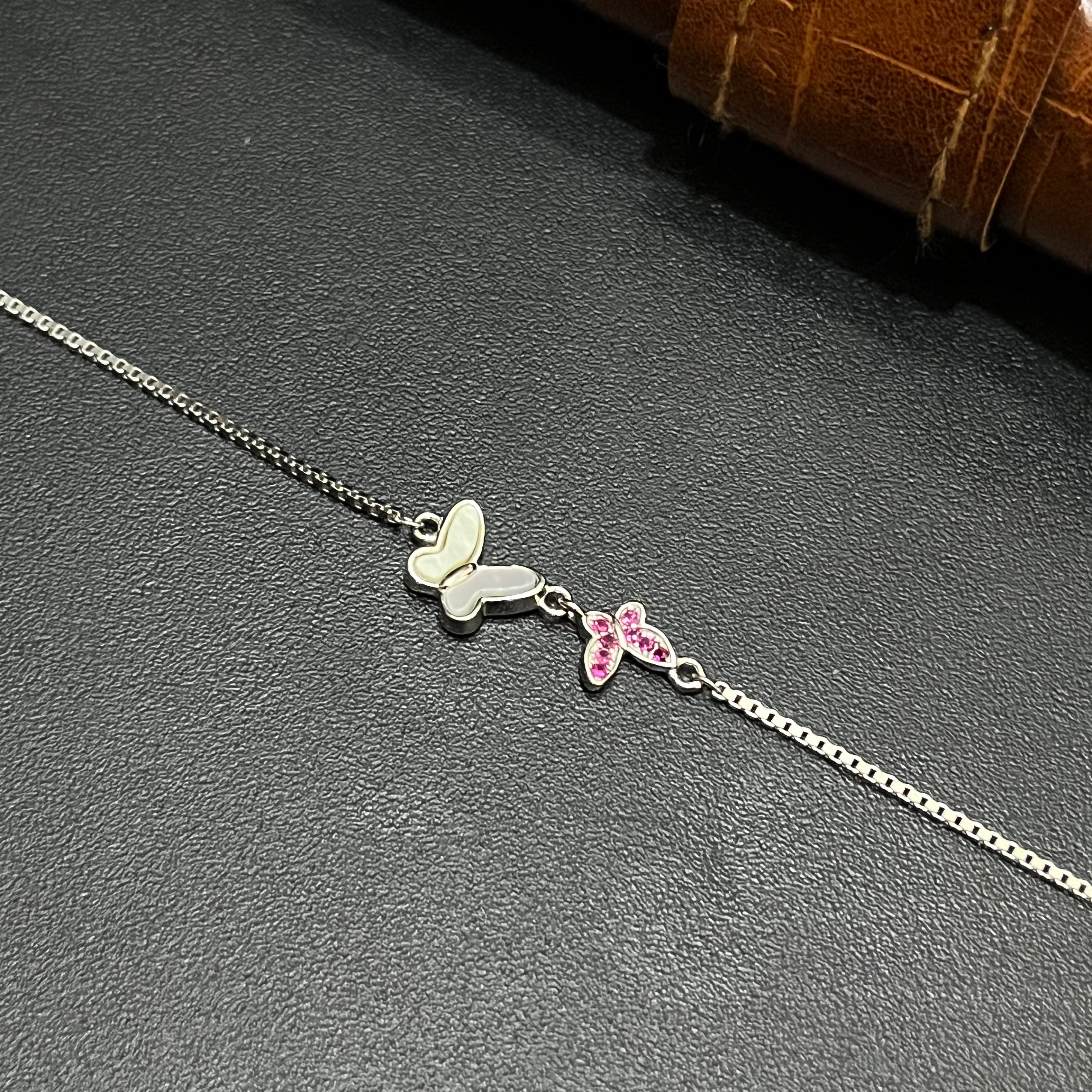 Silver Ladies Bracelet Butterfly Vine Elegance Pink 925