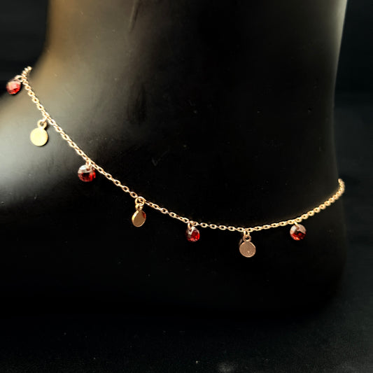 Silver Ladies Anklet_Red Stone Hangings RG