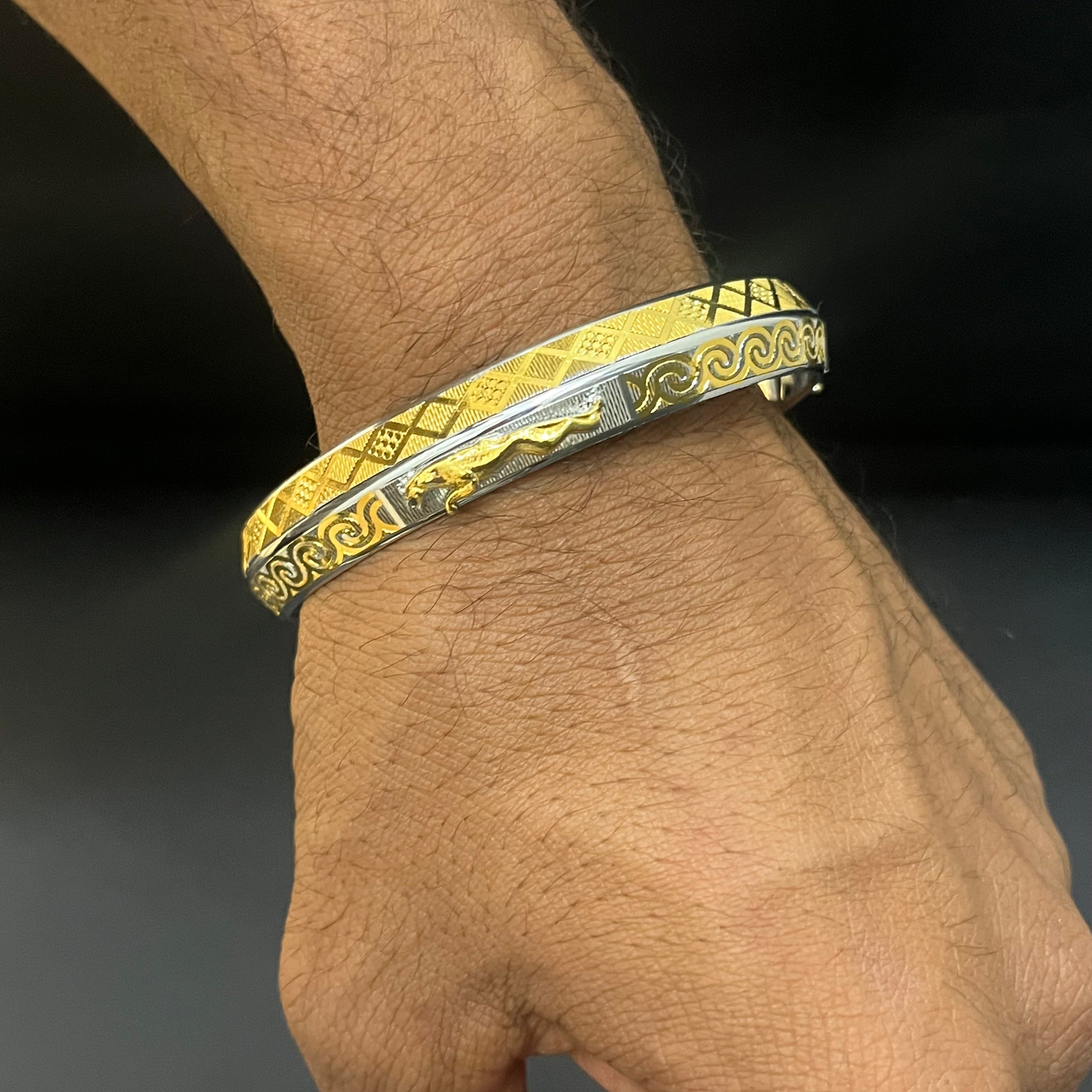 Silver Mens Kada Silver Gold Polish CNC Jaqaur DS 2