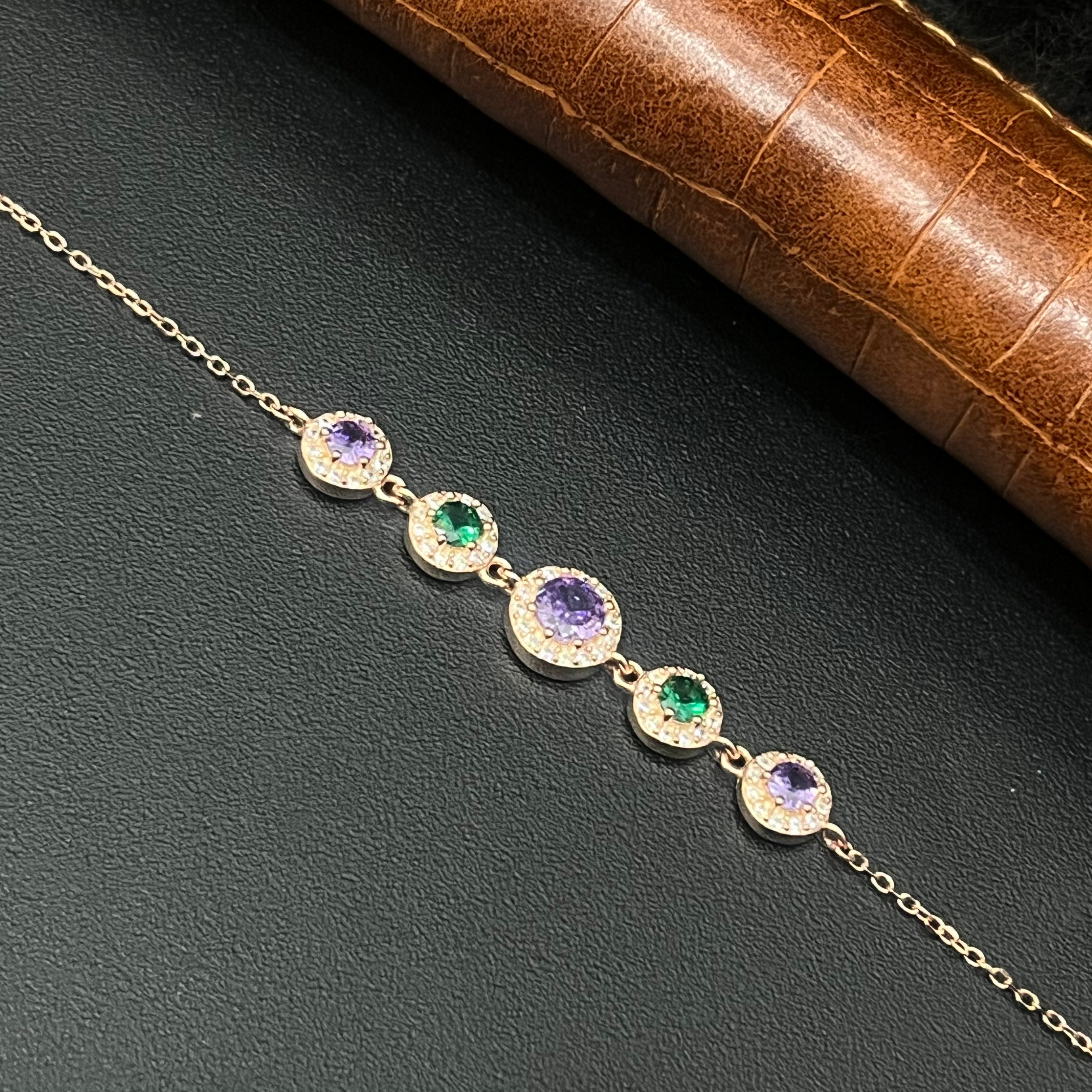 Silver Ladies Bracelet cz Multi Stone Rosaegold