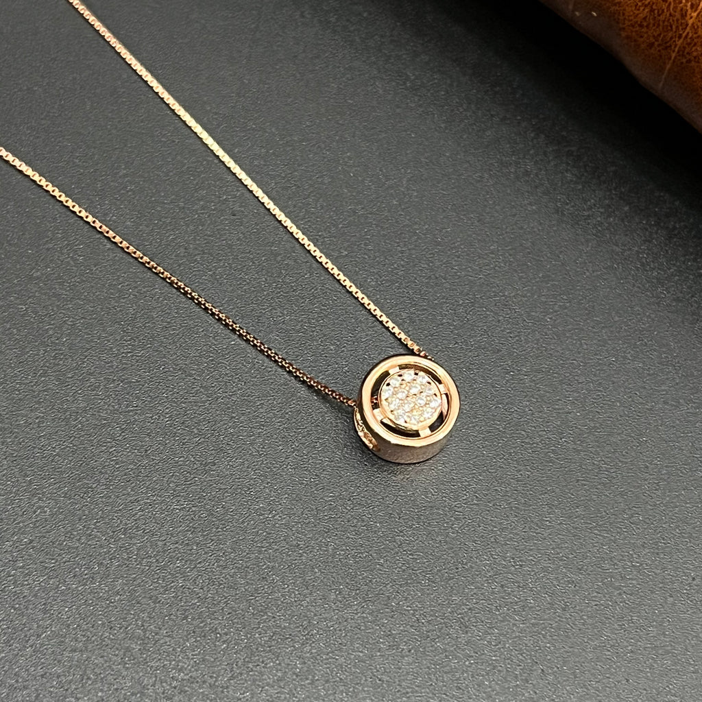 Silver Ladies Pendant Chain Solitare Disc Crystal Rose Gold 925
