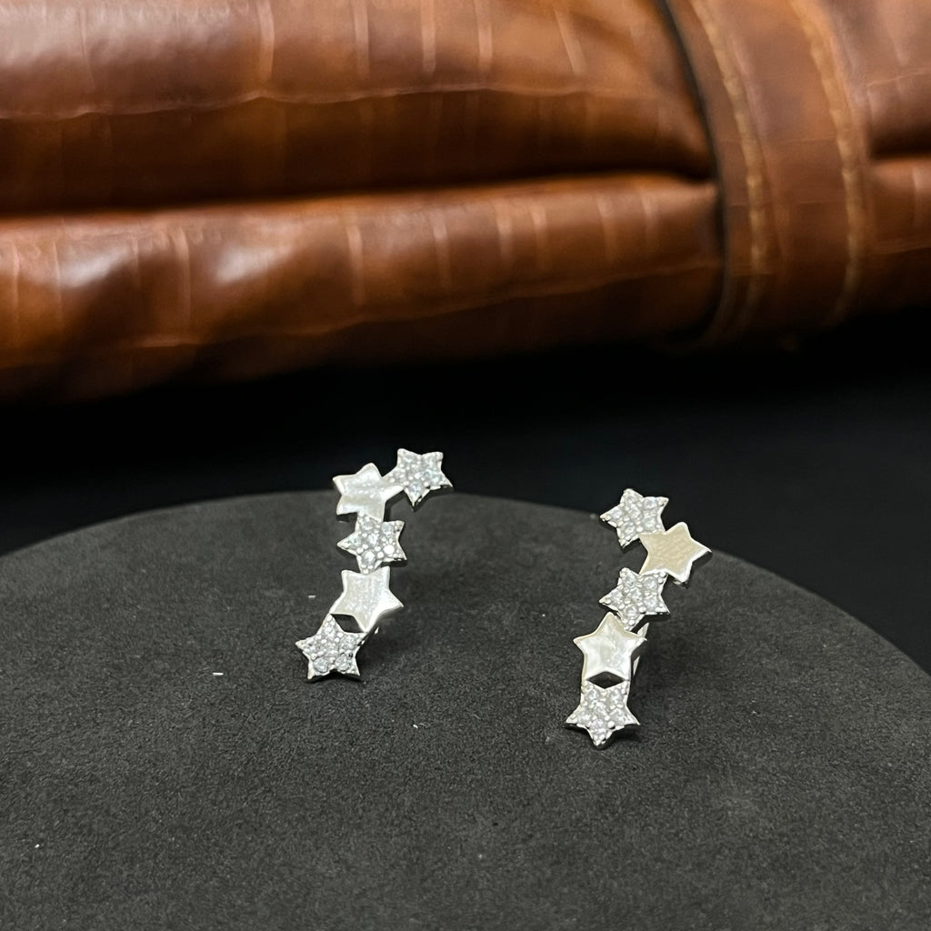Silver Ladies  Earcuffs Stars Matte