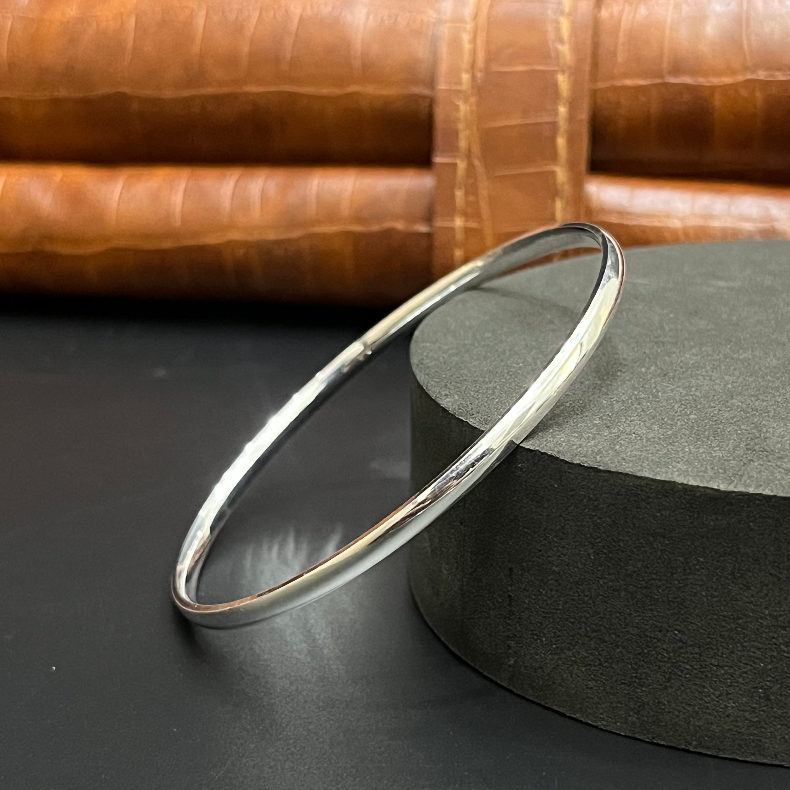 Silver Ladies Bangle Slim Flat