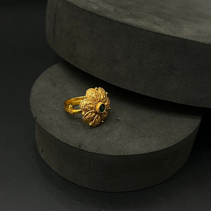 Silver Antique Finished Ring Adjustable Floral Lakshmi