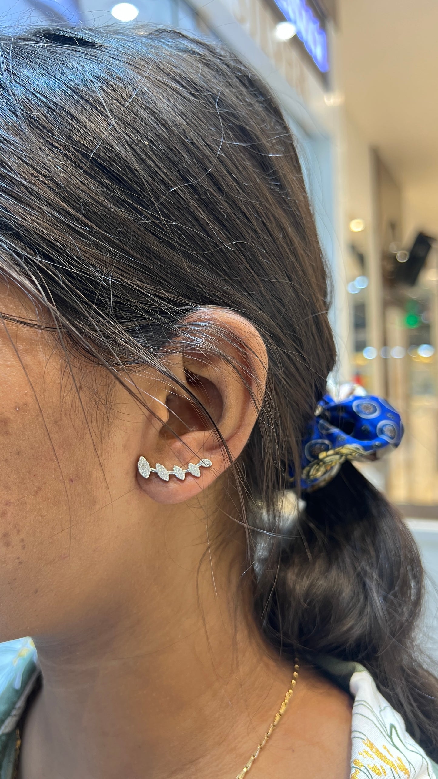 Silver Ear cuffs Gold Finished Oval STones