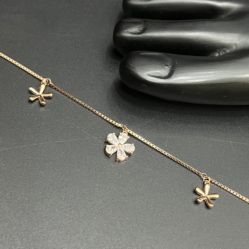 Silver Ladies Anklet Floral Charm Elegance Rose Gold 925