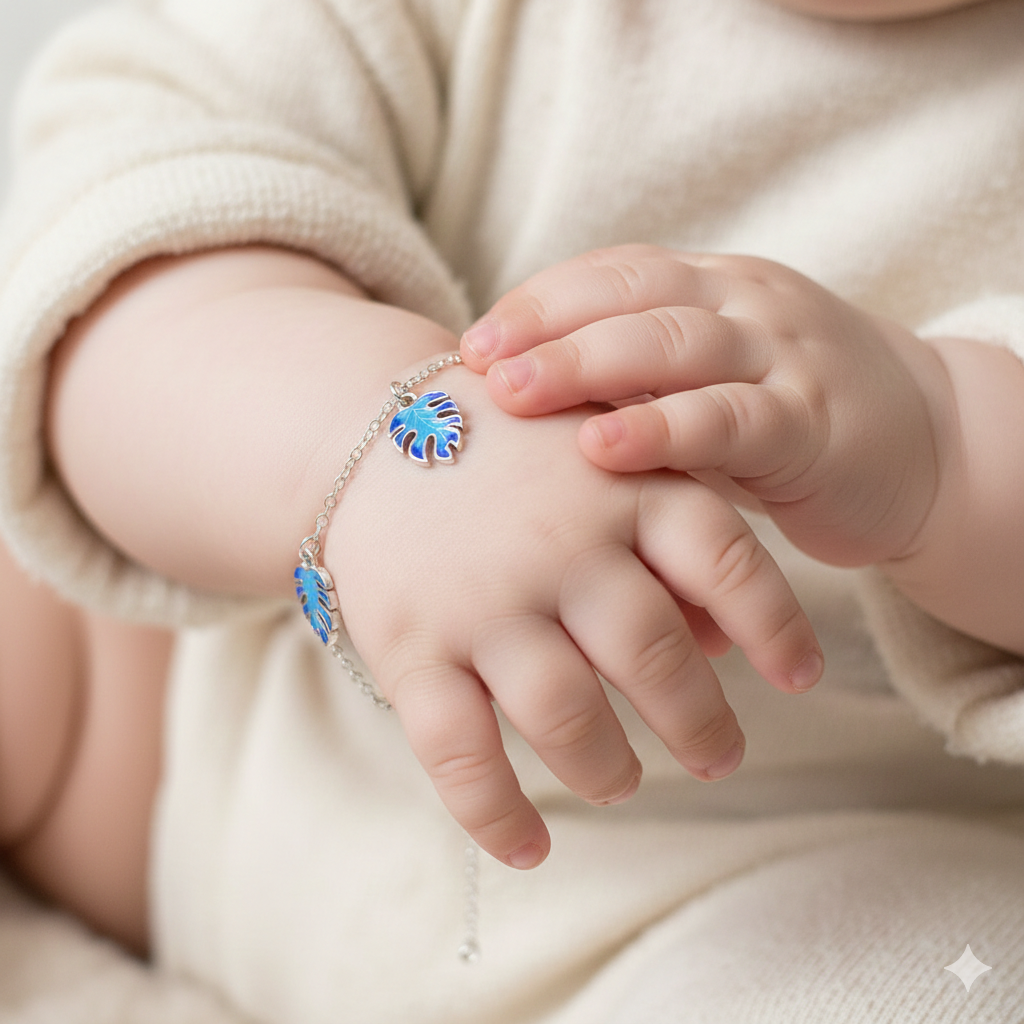 Silver Baby Bracelet Blue Charms