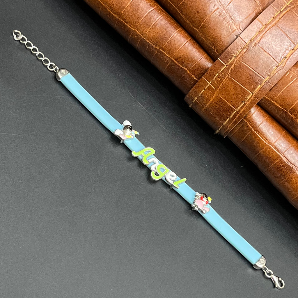 Silver Kids Bracelet Cute Characters Charms ANGEL Blue Band 925