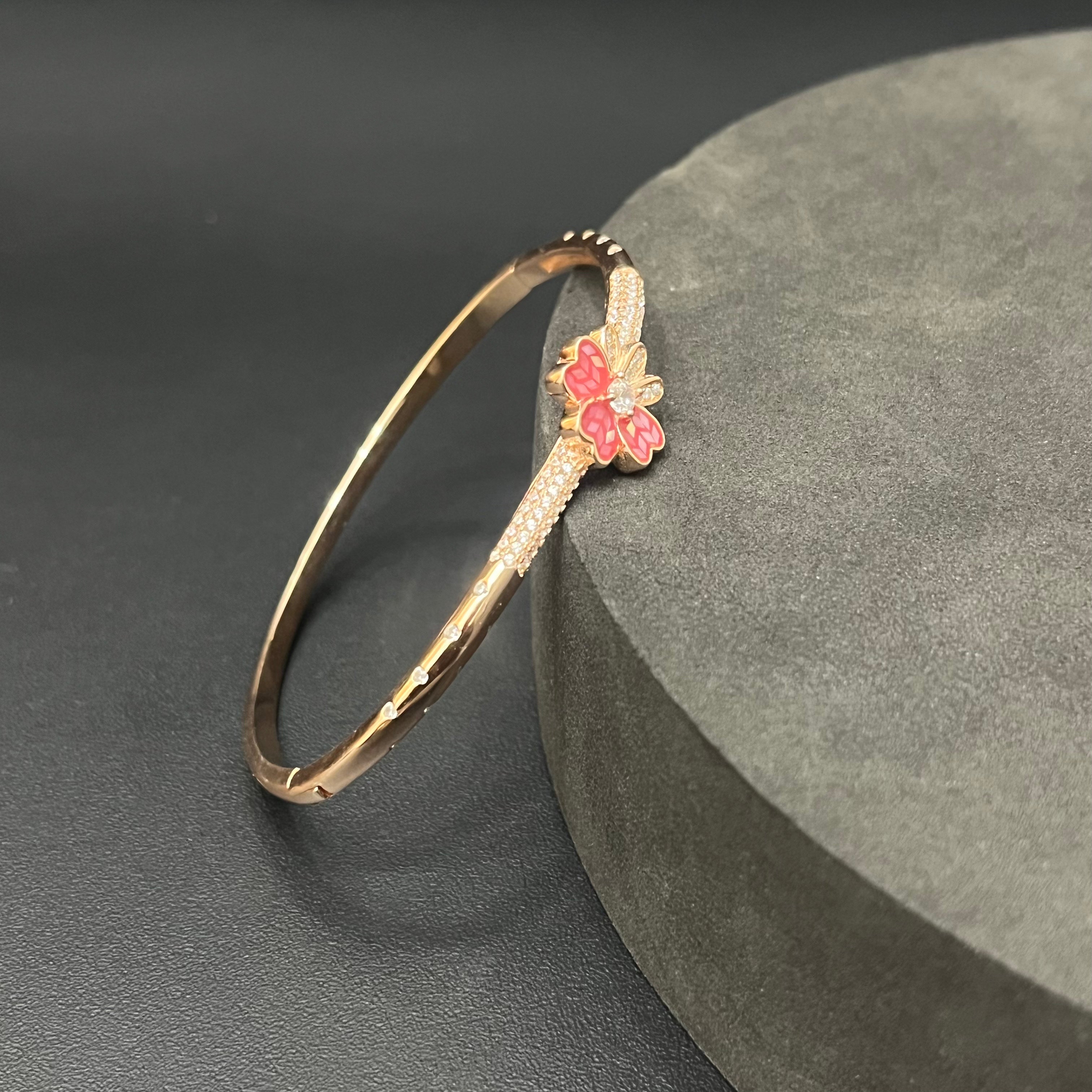 Silver Ladies Kada Flower Pink Rosegold