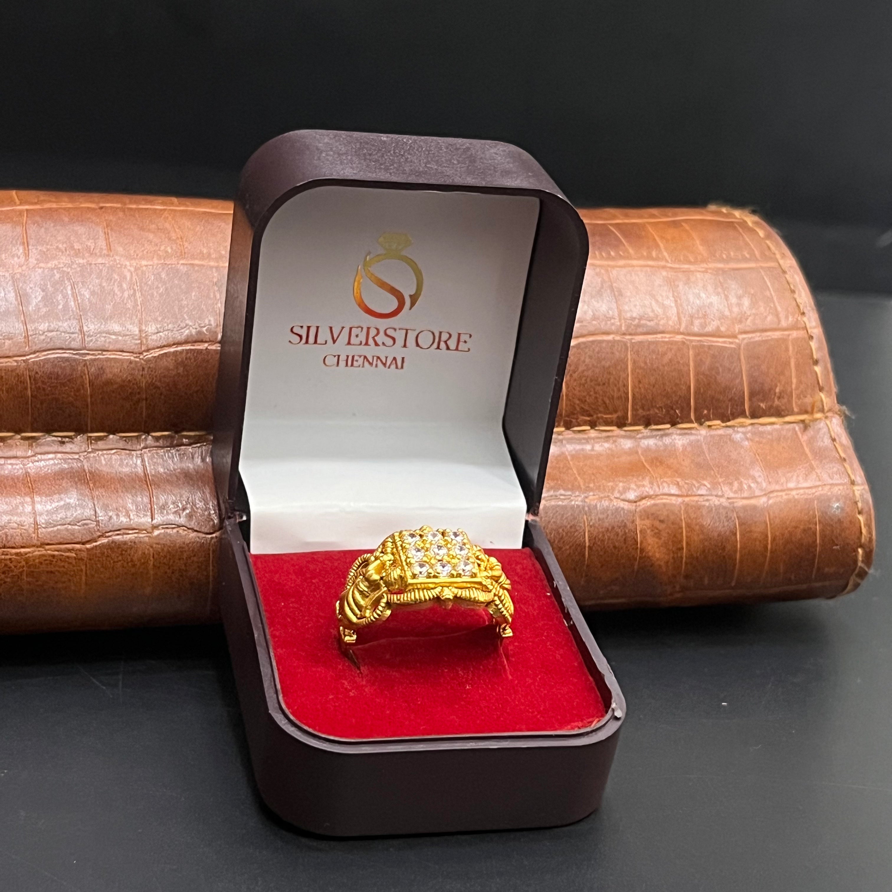 Silver Mens Ring Traditional Antique Maharaja Gold Finish 925