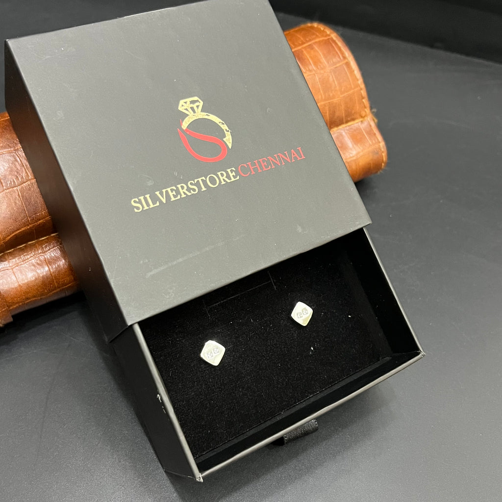Silver Mens Stud Elegant Geometric Square 925