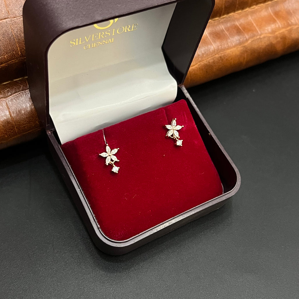 Silver Ladies Stud Petal Leaf Crystal Rose Gold 925