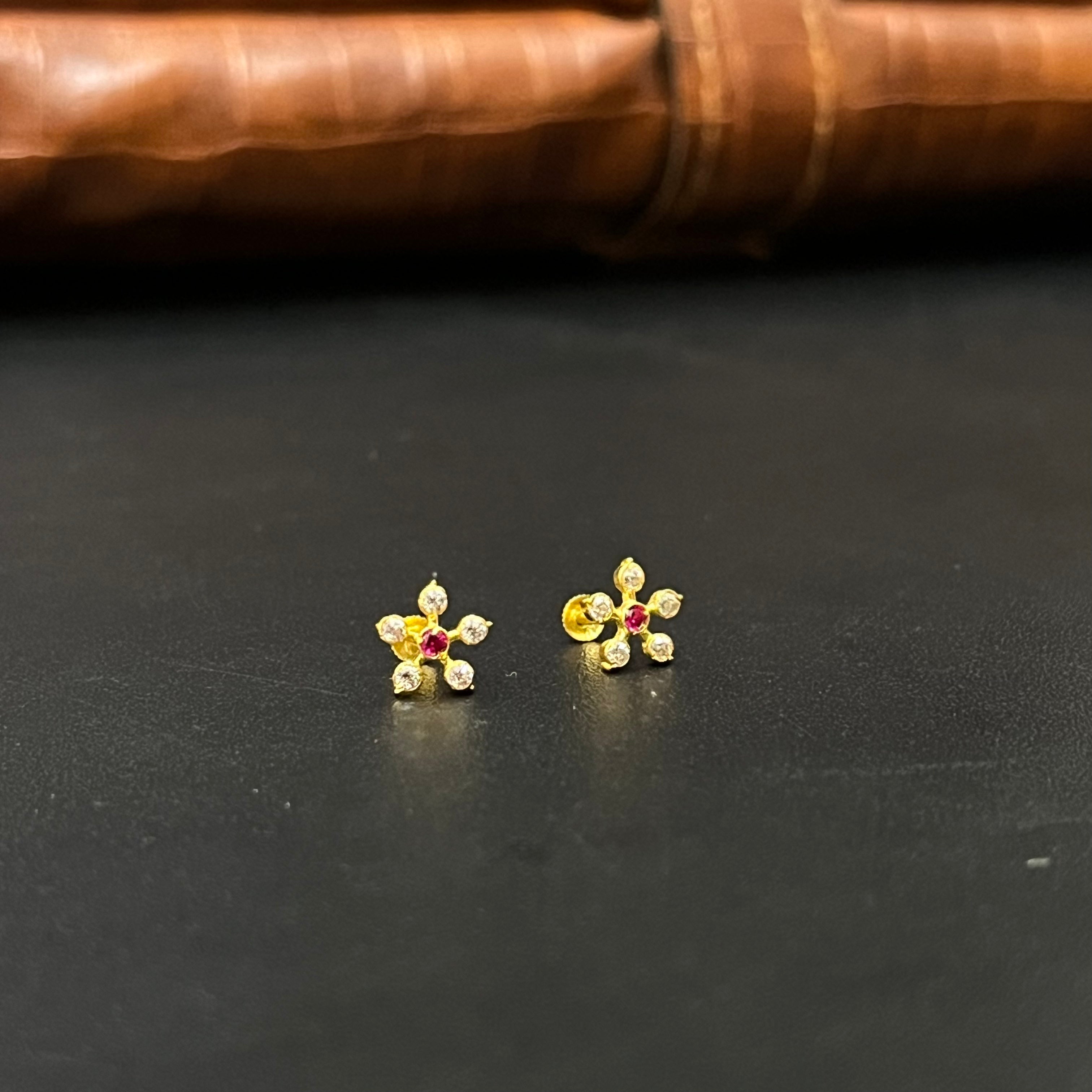 Gold Second stud Red & White Flower