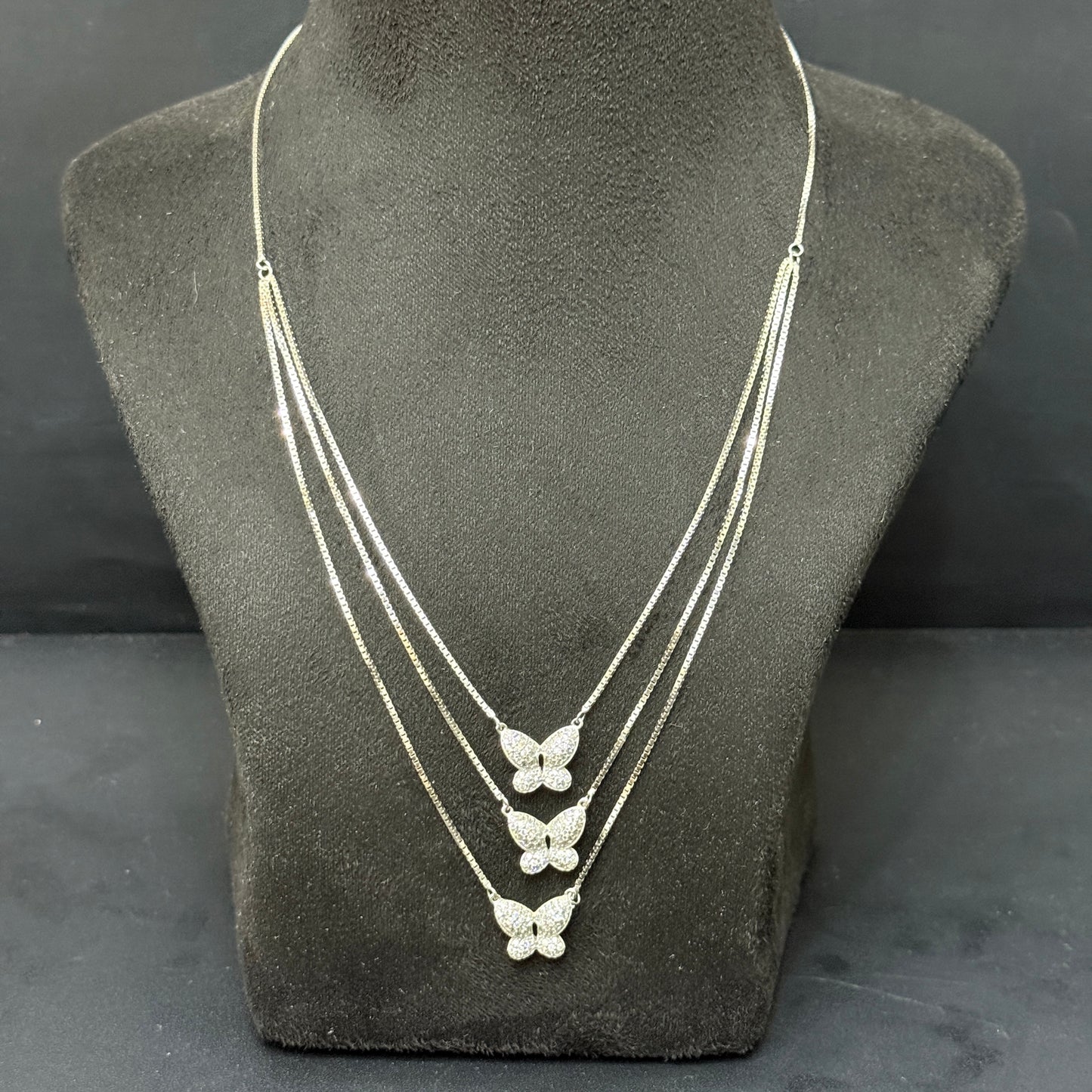 Silver Ladies Pendant Chain_3 Step Butterfly