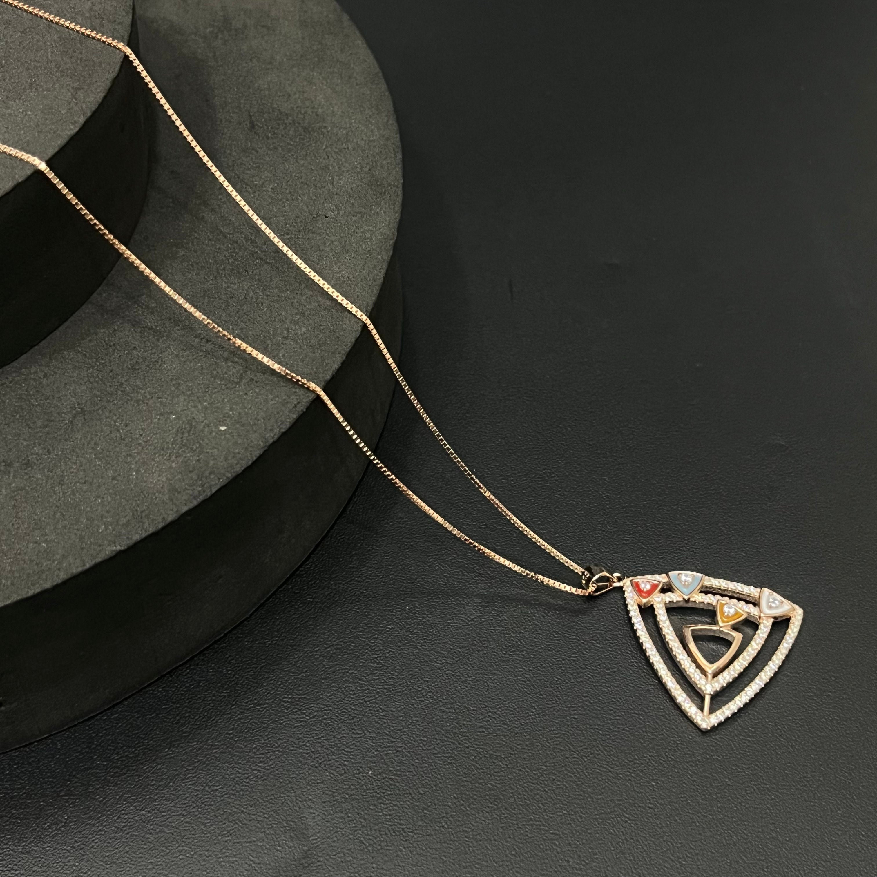 Silver Ladies Pendant Chain Triangle Rosegold
