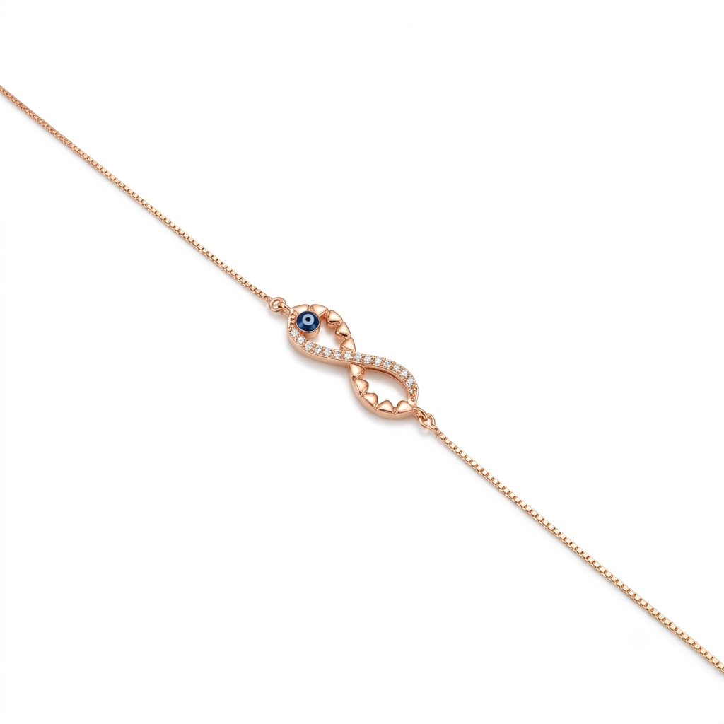 Silver Ladies Bracelet Infinity With Evil Eye Rose Gold 925