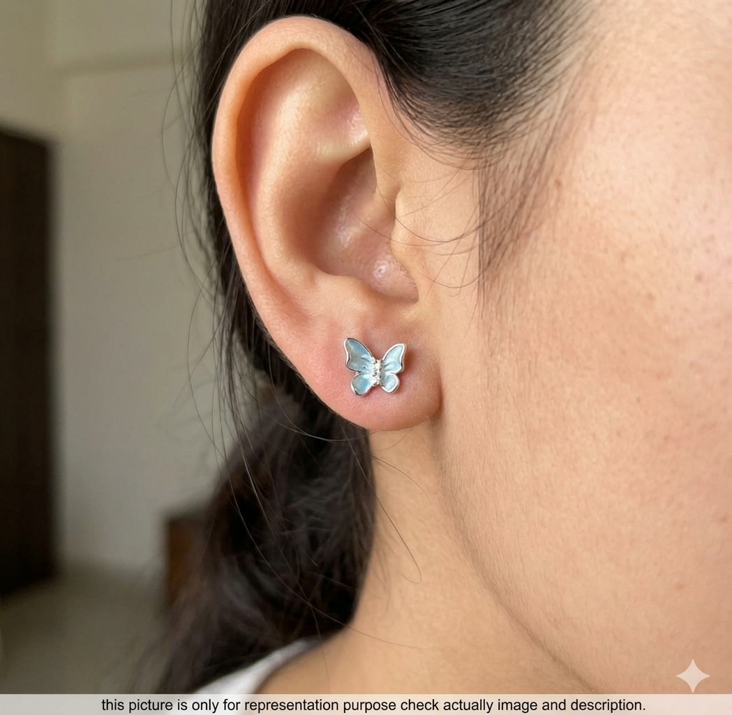 Silver Ladies Stud Butterfly Blue SS 925