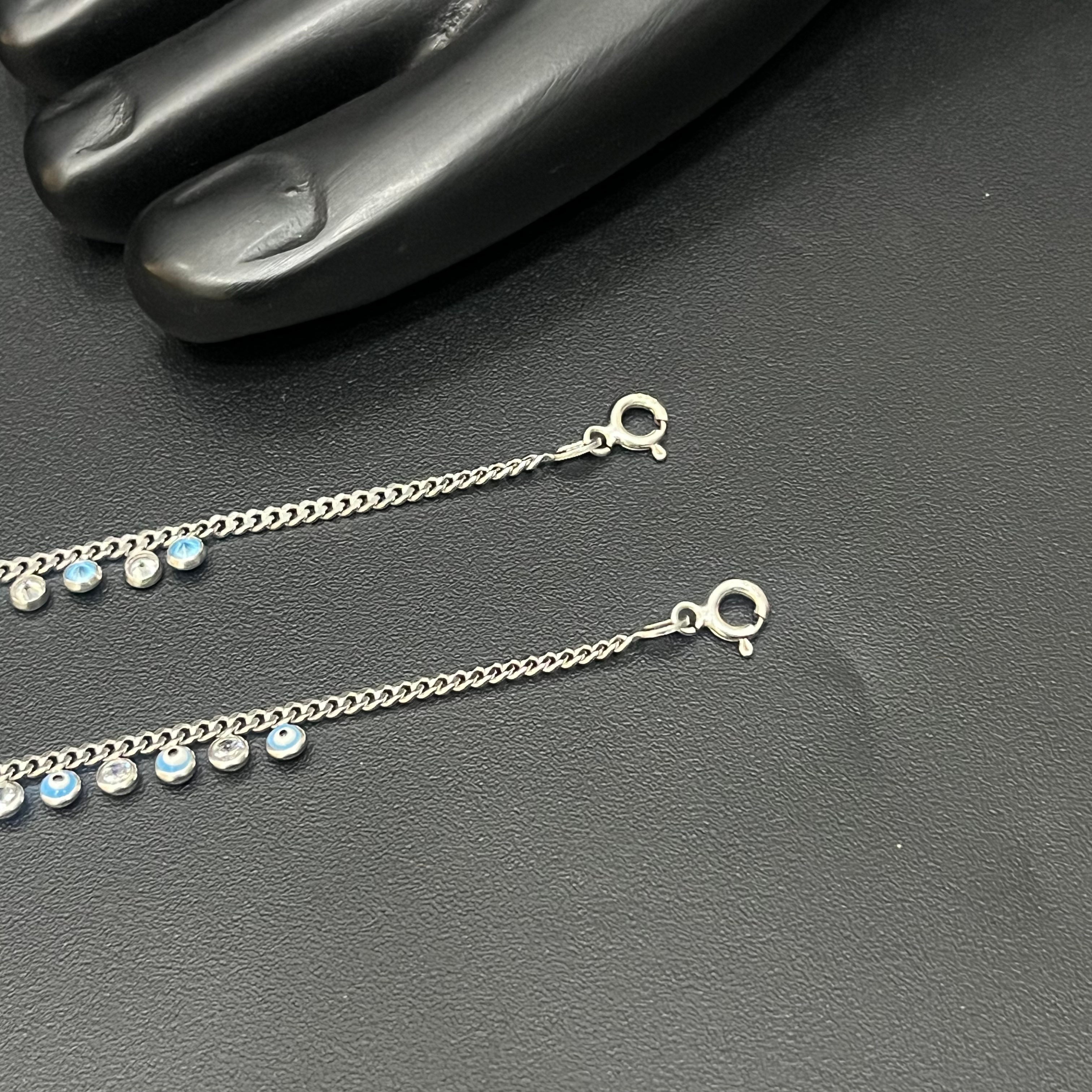 Silver Ladies Anklet Cz Droplets