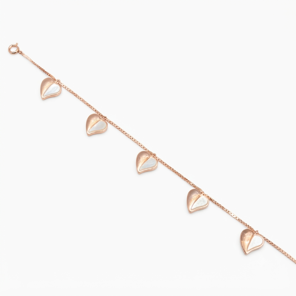 Silver Ladies Bracelet 3D Heart Charms Rose Gold 925