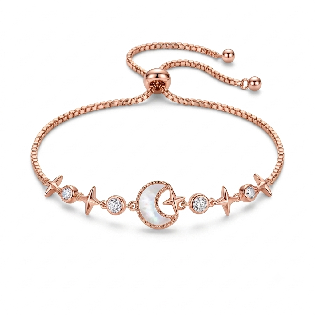Silver Ladies Bracelet Moon & Sparkle 1 Rose Gold 925