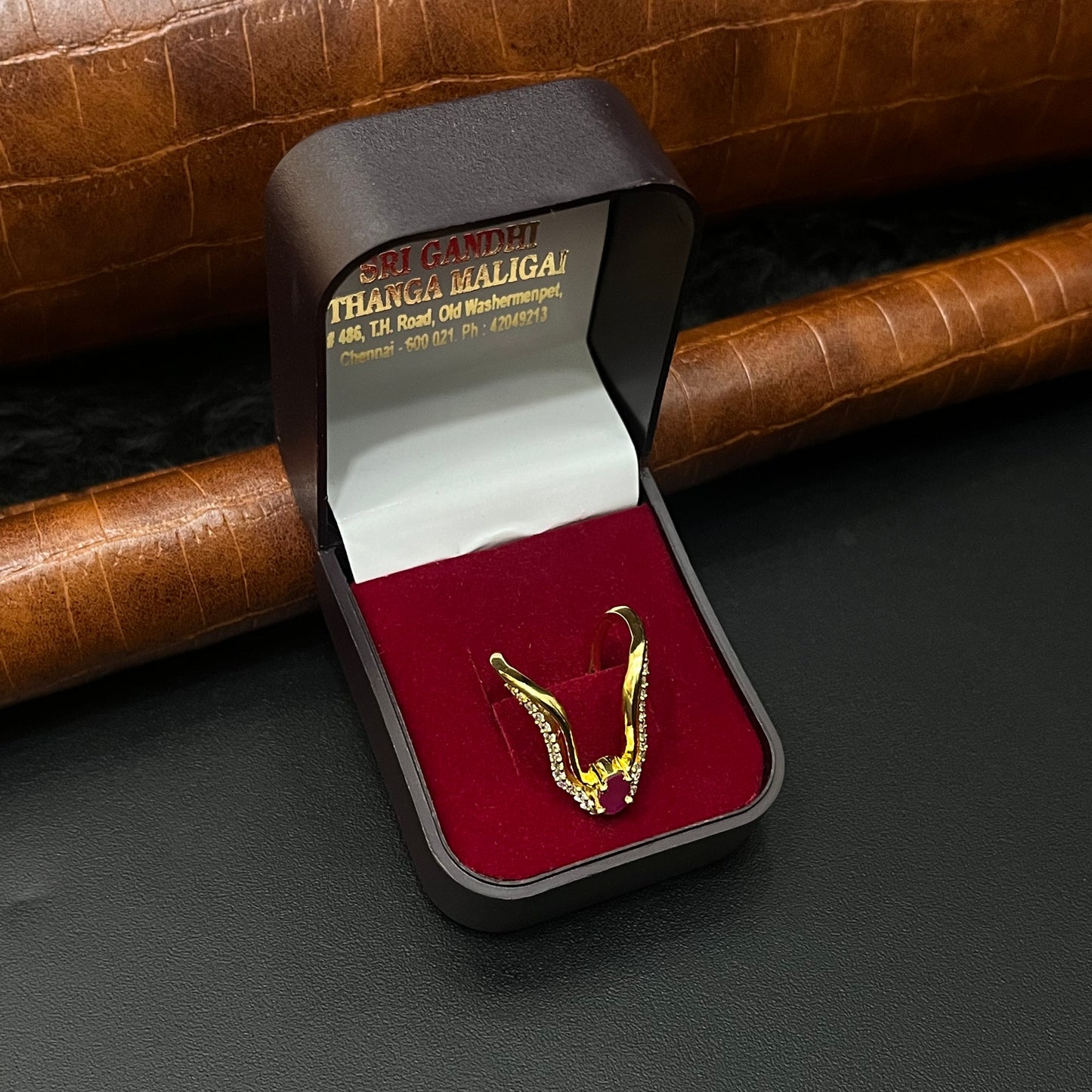 Silver Vanki Ring Gold Finished Red