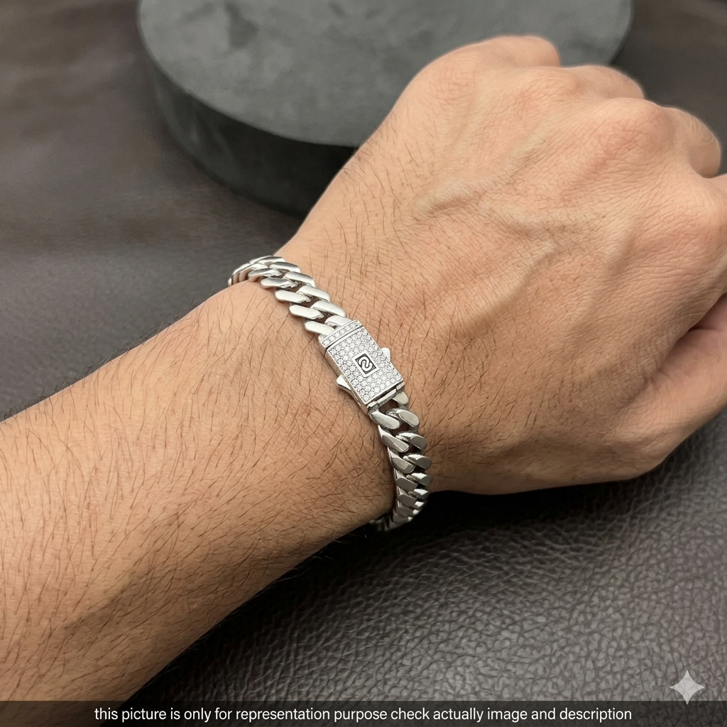 Mens Silver Cuban Platinum Finished Bracelet