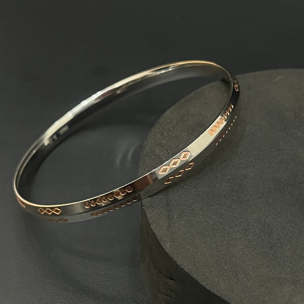 Silver Mens Kada CNC Cutting Dual Tone