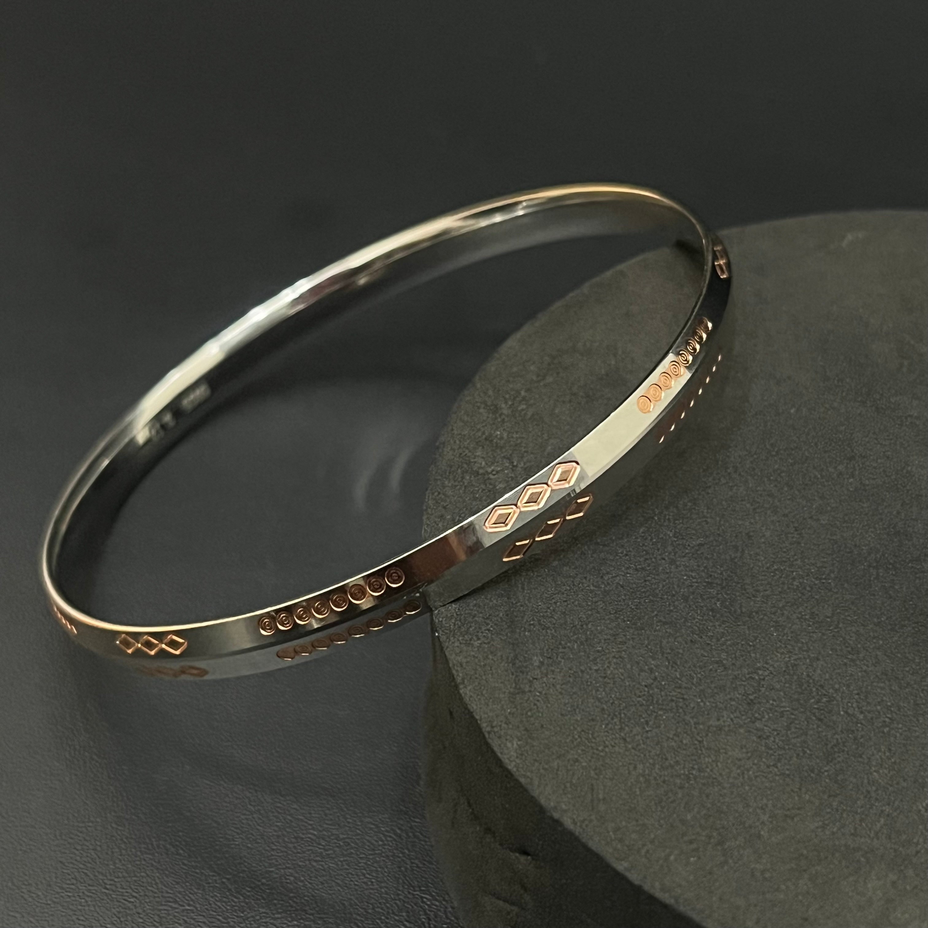Silver Mens Kada CNC Cutting Dual Tone
