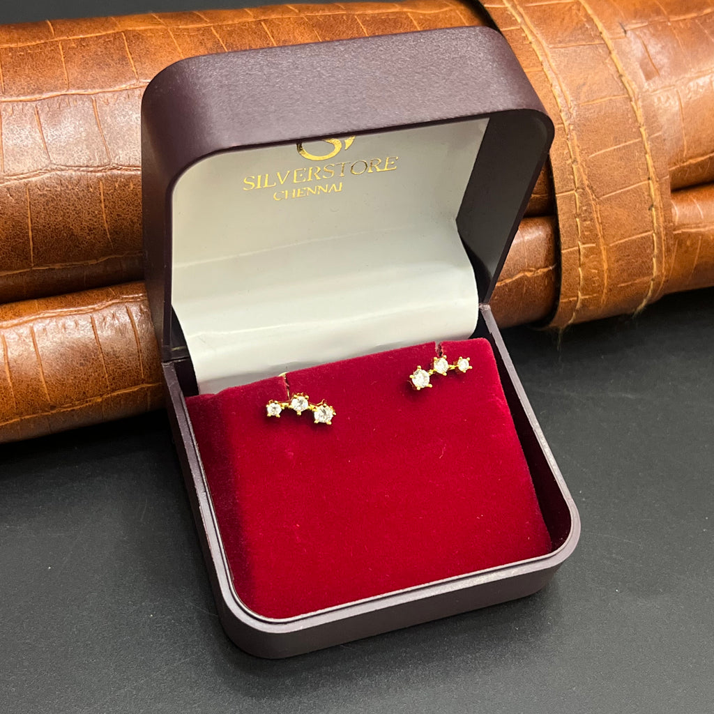 Silver Second Studs White & Blue AD Stones Gold Finished 925