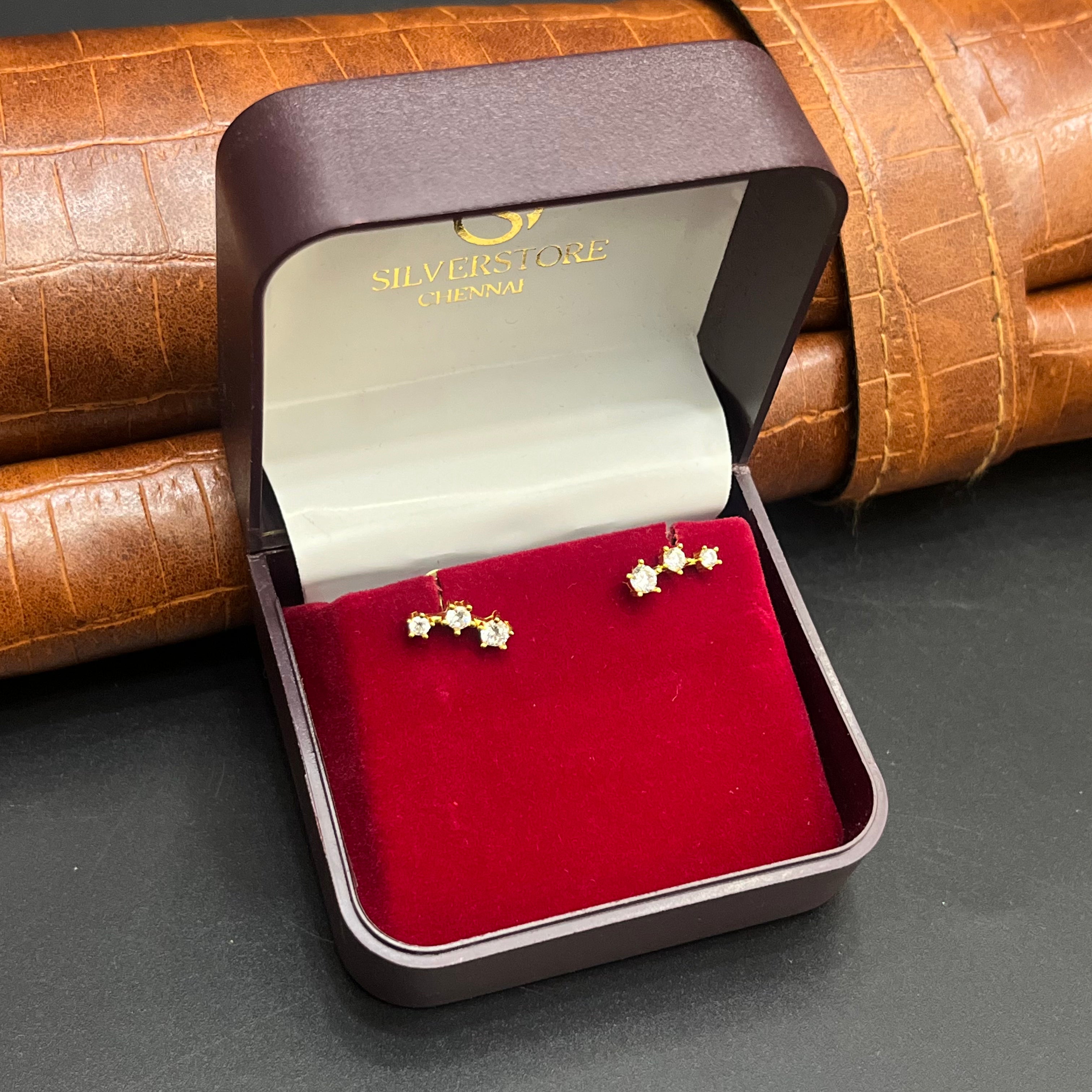 Silver Second Studs White & Blue AD Stones Gold Finished 925