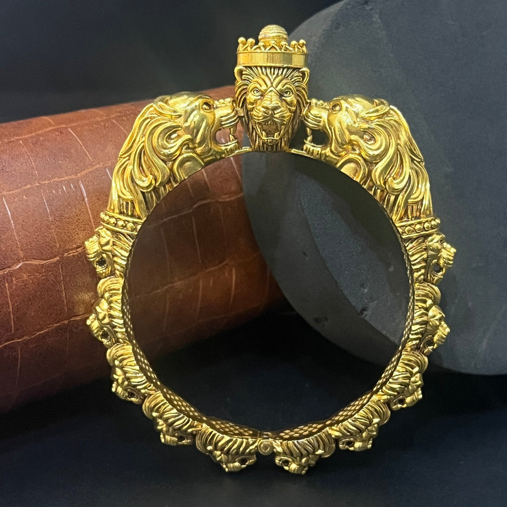 Silver Royal Lion Kada Gold Finished