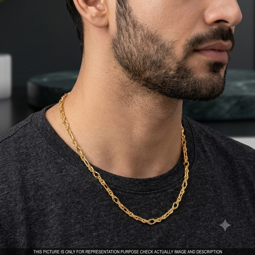 Silver Mens Chain Indo Italian  Majestic Twisted Oval Gold Finish 925