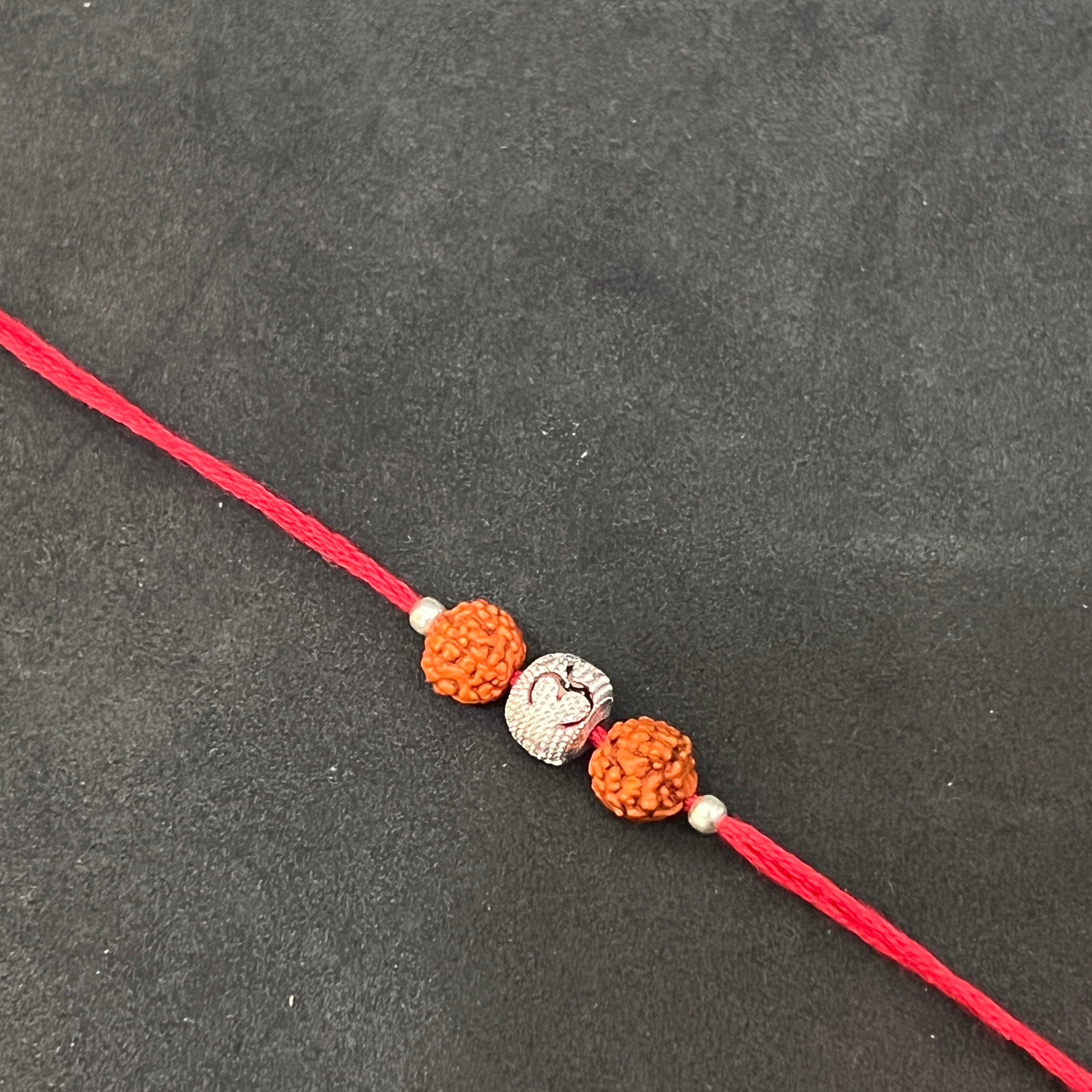 Silver Rakhi OM Cnc Balls & Rudraskh 925