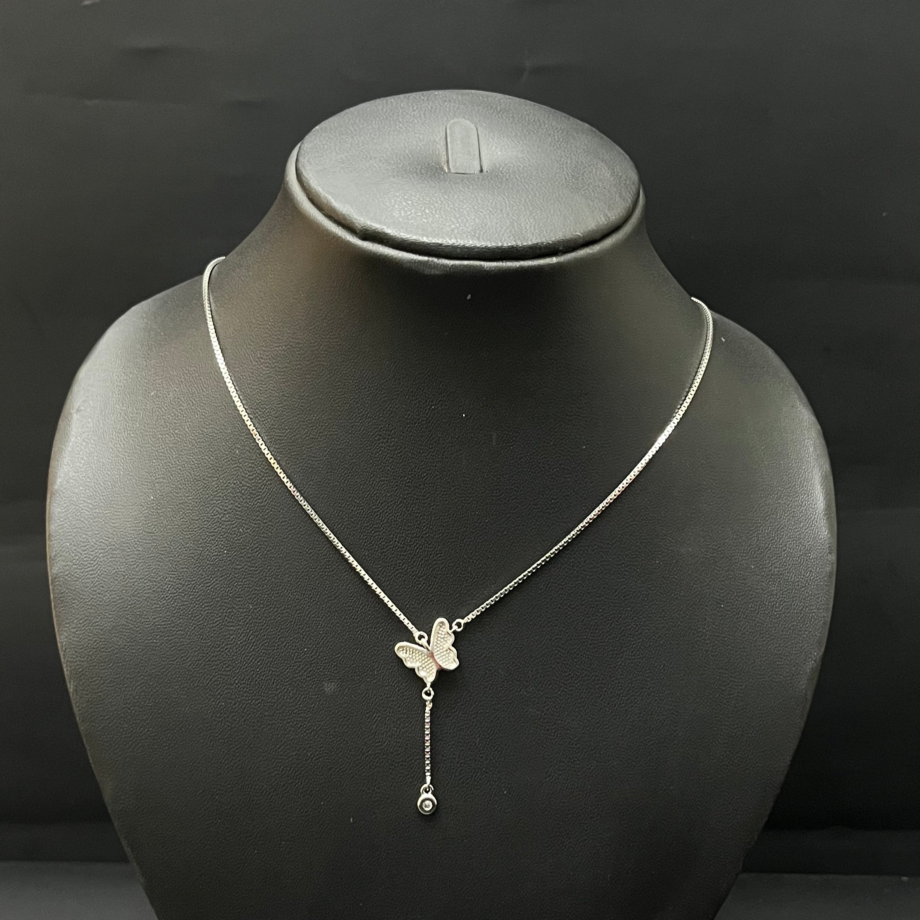 Silver Ladies Chain Butterfly With Pearl Hanging