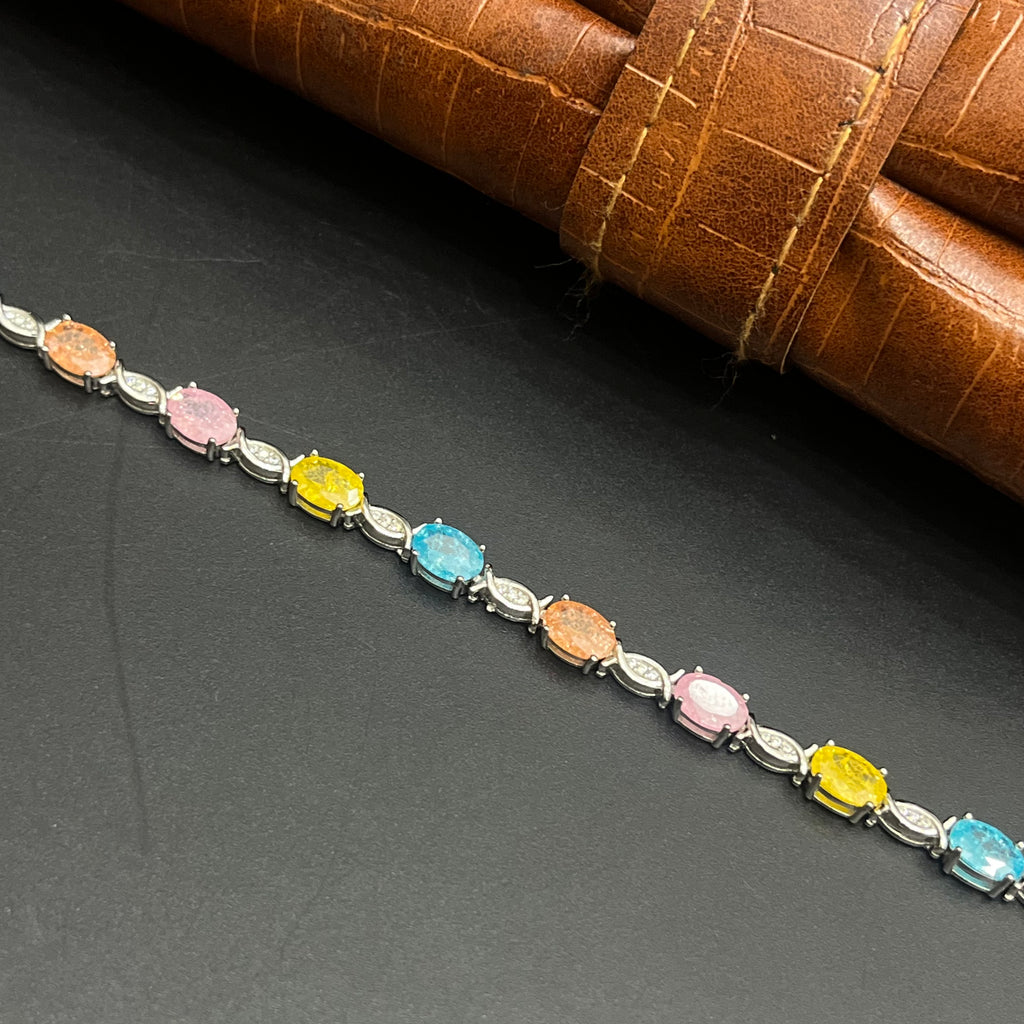 Silver Ladies Bracelet Rainbow Crystal Oval Link M02 925