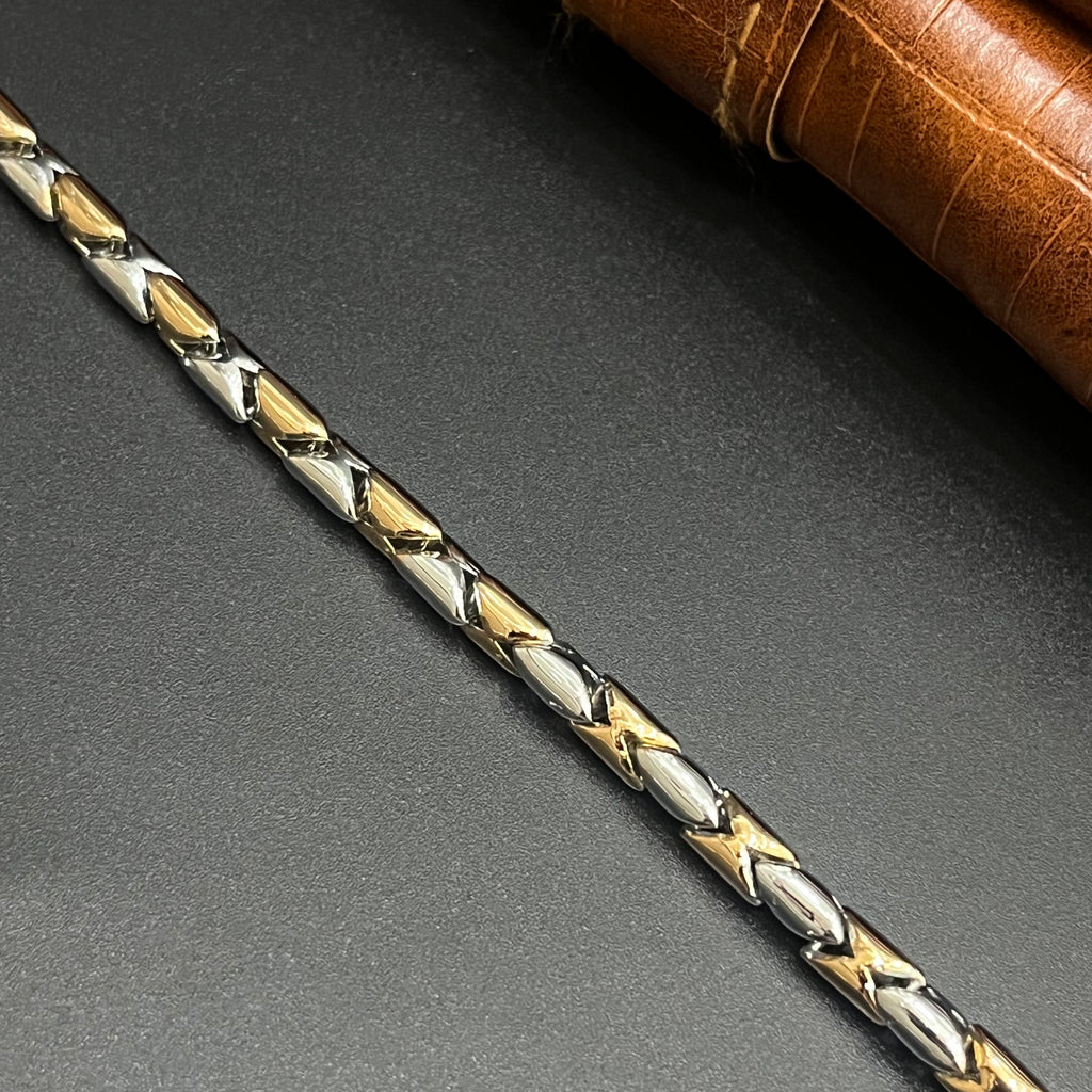 Silver Mens Chain Dual Tone Leaf Luxe Rose Gold 925