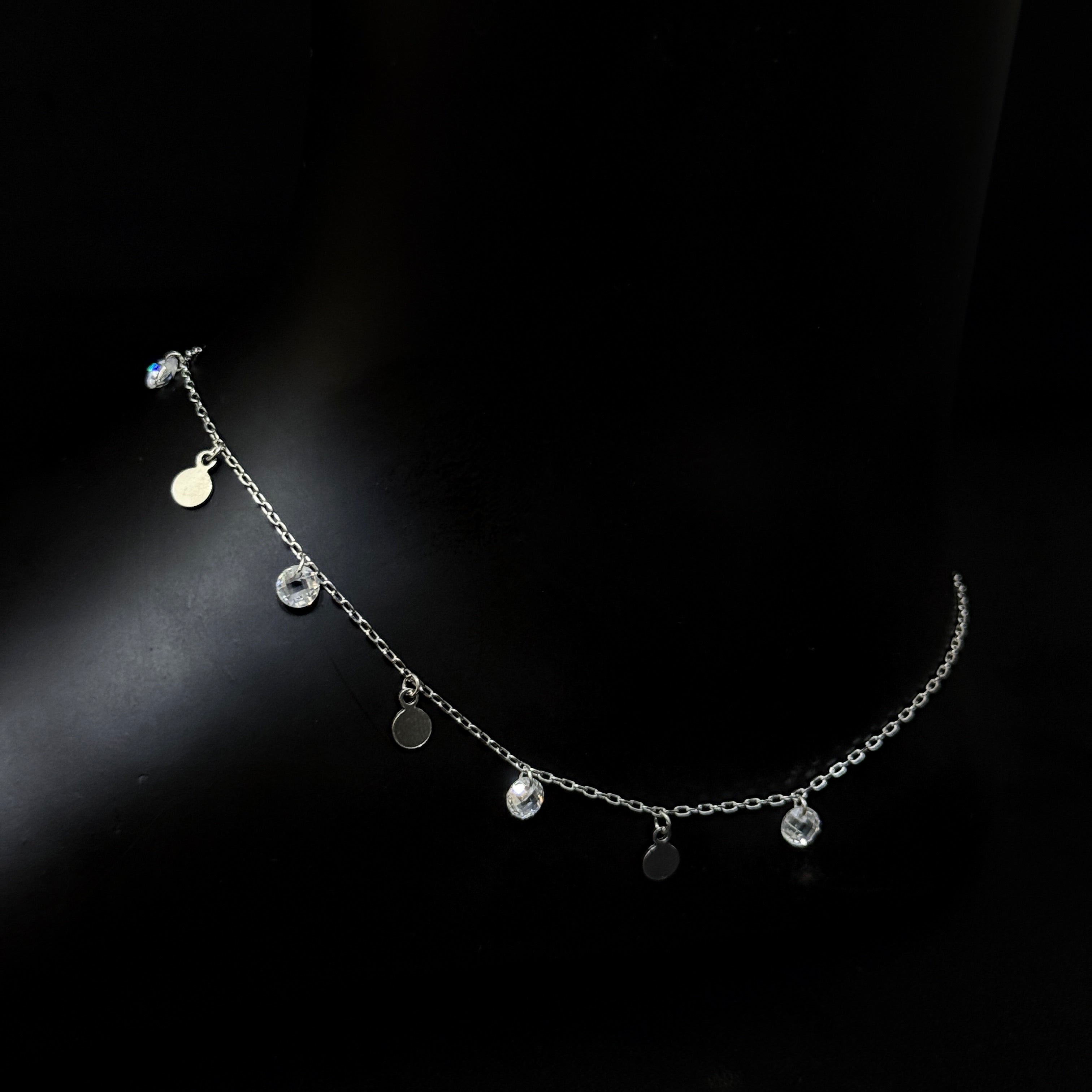 Silver Ladies Anklet White Stone Charms