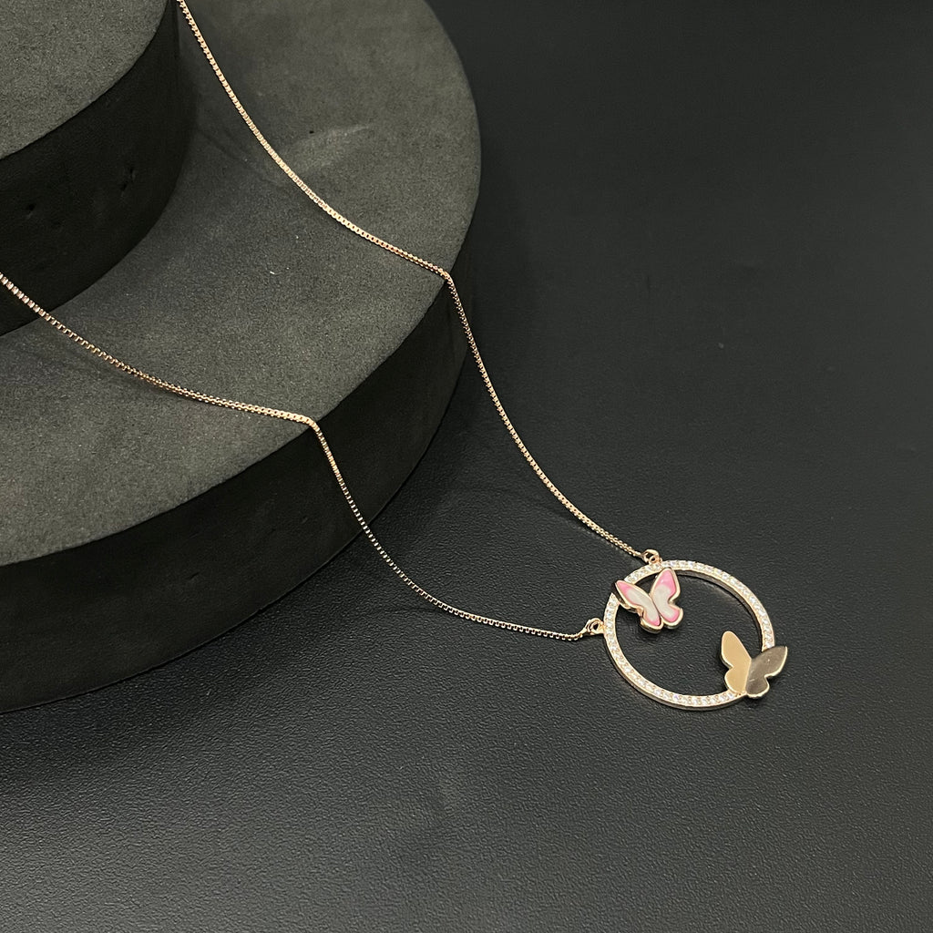 Silver Ladies Pendant Set Butterfly 2 Rosegold Circle