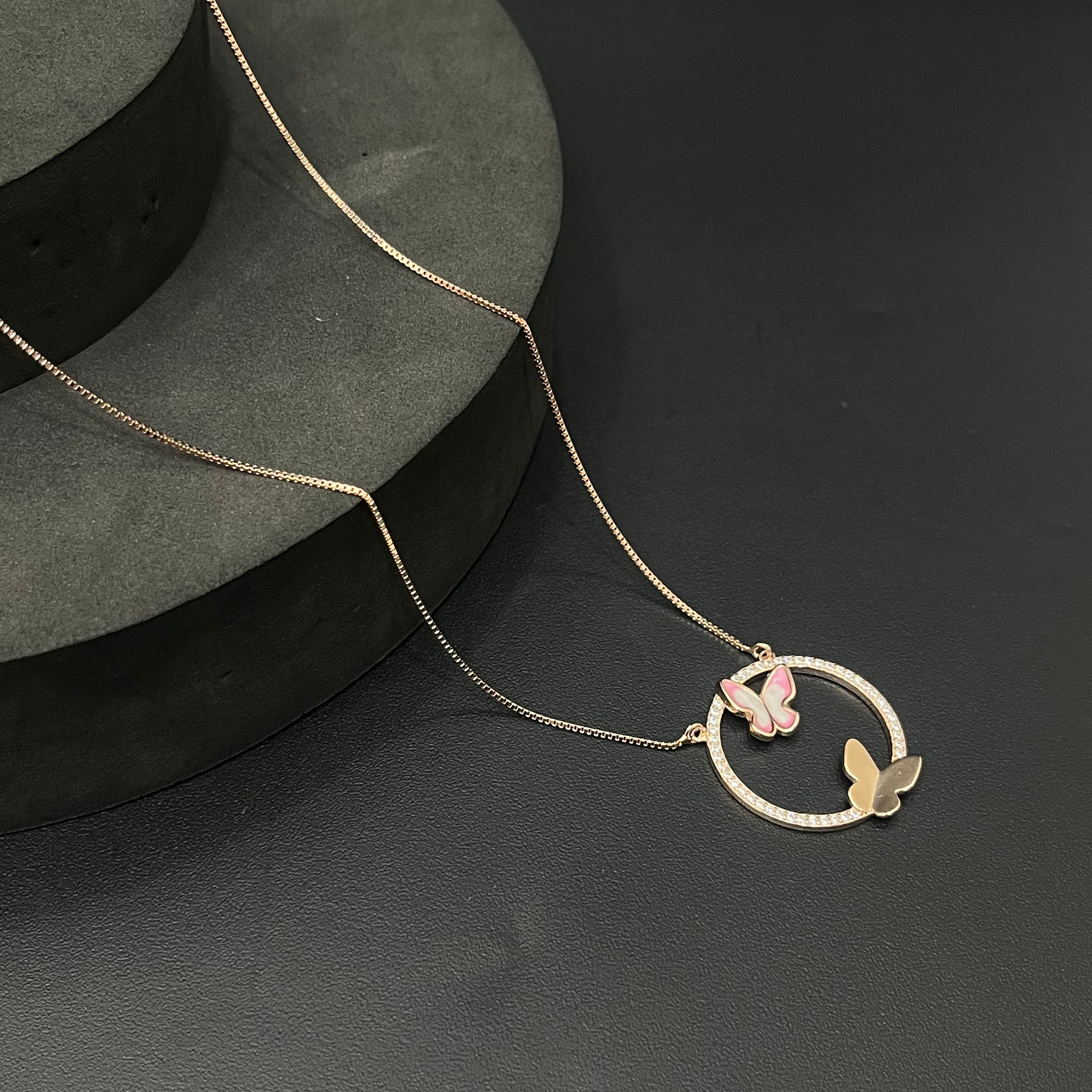 Silver Ladies Pendant Set Butterfly 2 Rosegold Circle