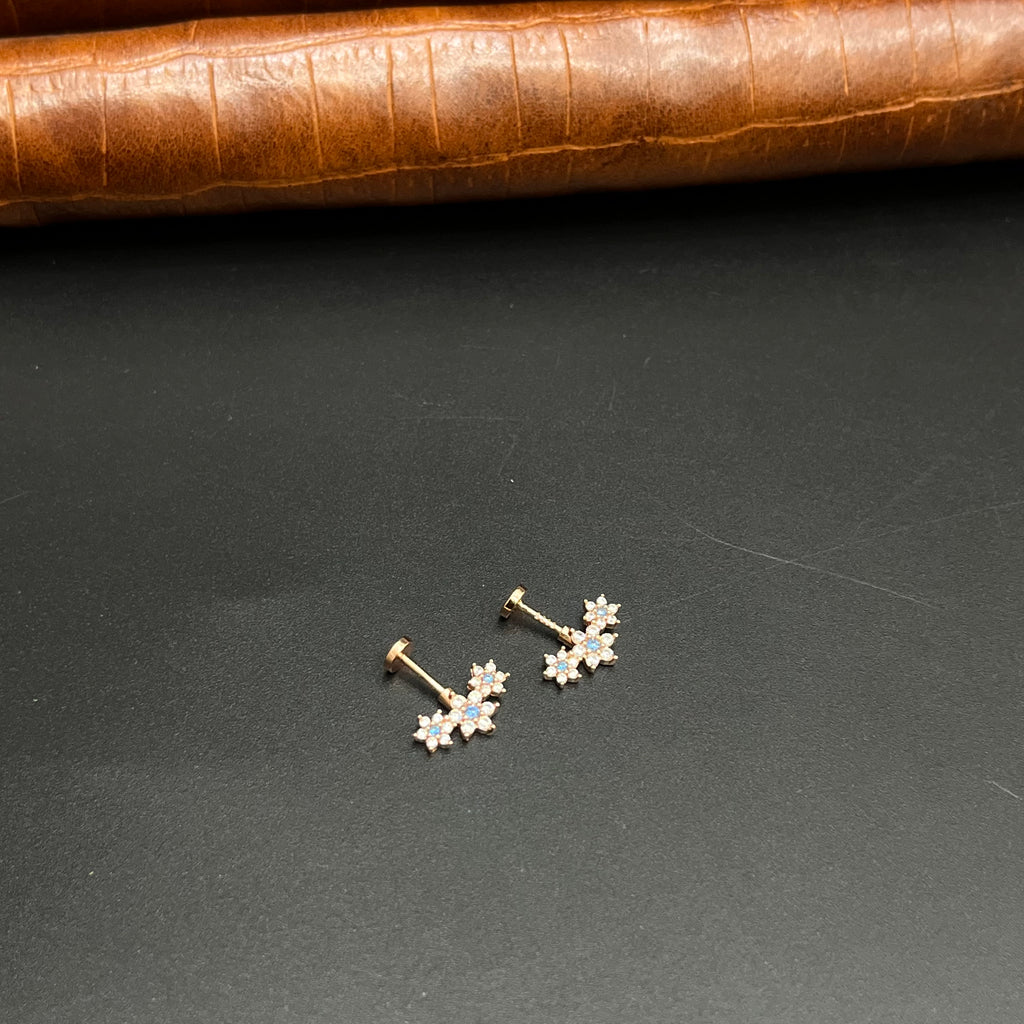 Silver Second Studs White & Blue AD Stones Rosegold 925