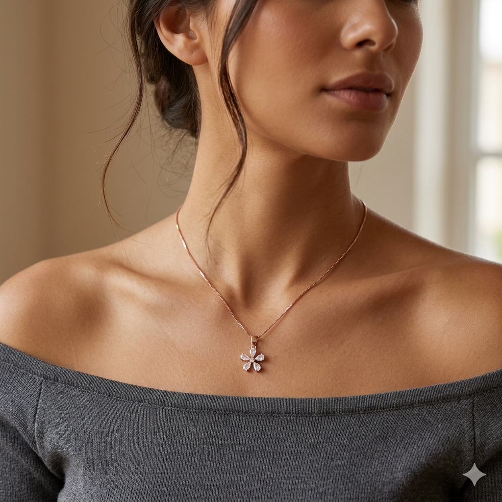 Silver Ladies Chain Petal Rosegold