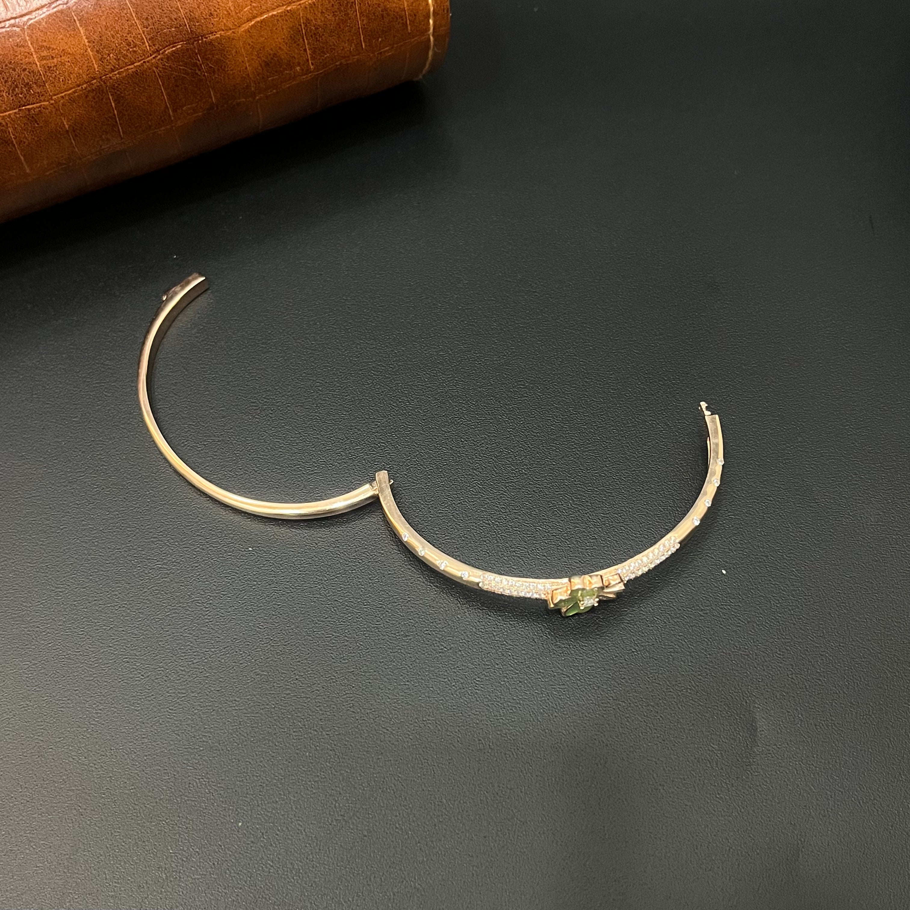 Silver Ladies Kada Flower Green Rosegold