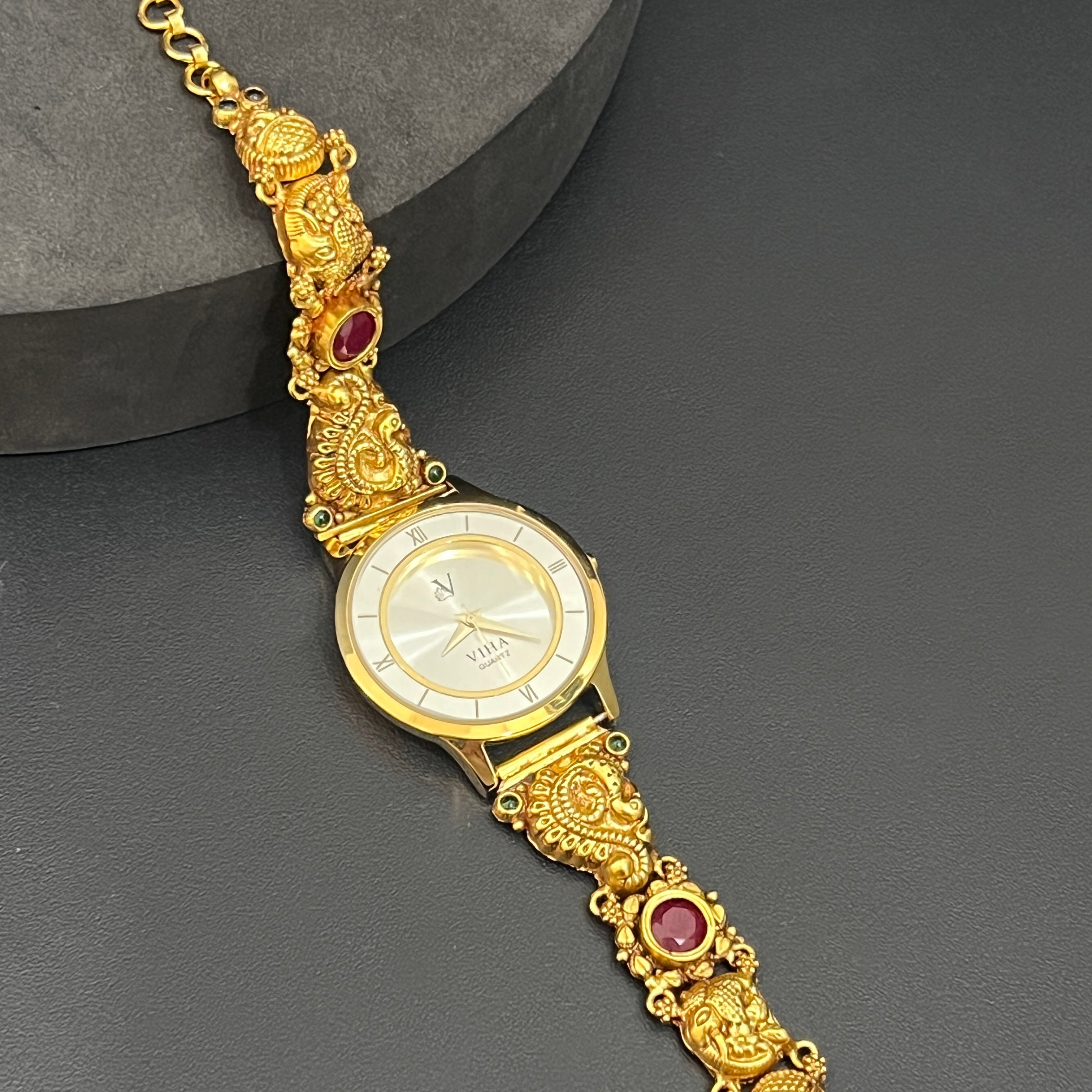 Silver Ladies Watch Antique Lakshmi Ruby Stone Gold Finish925