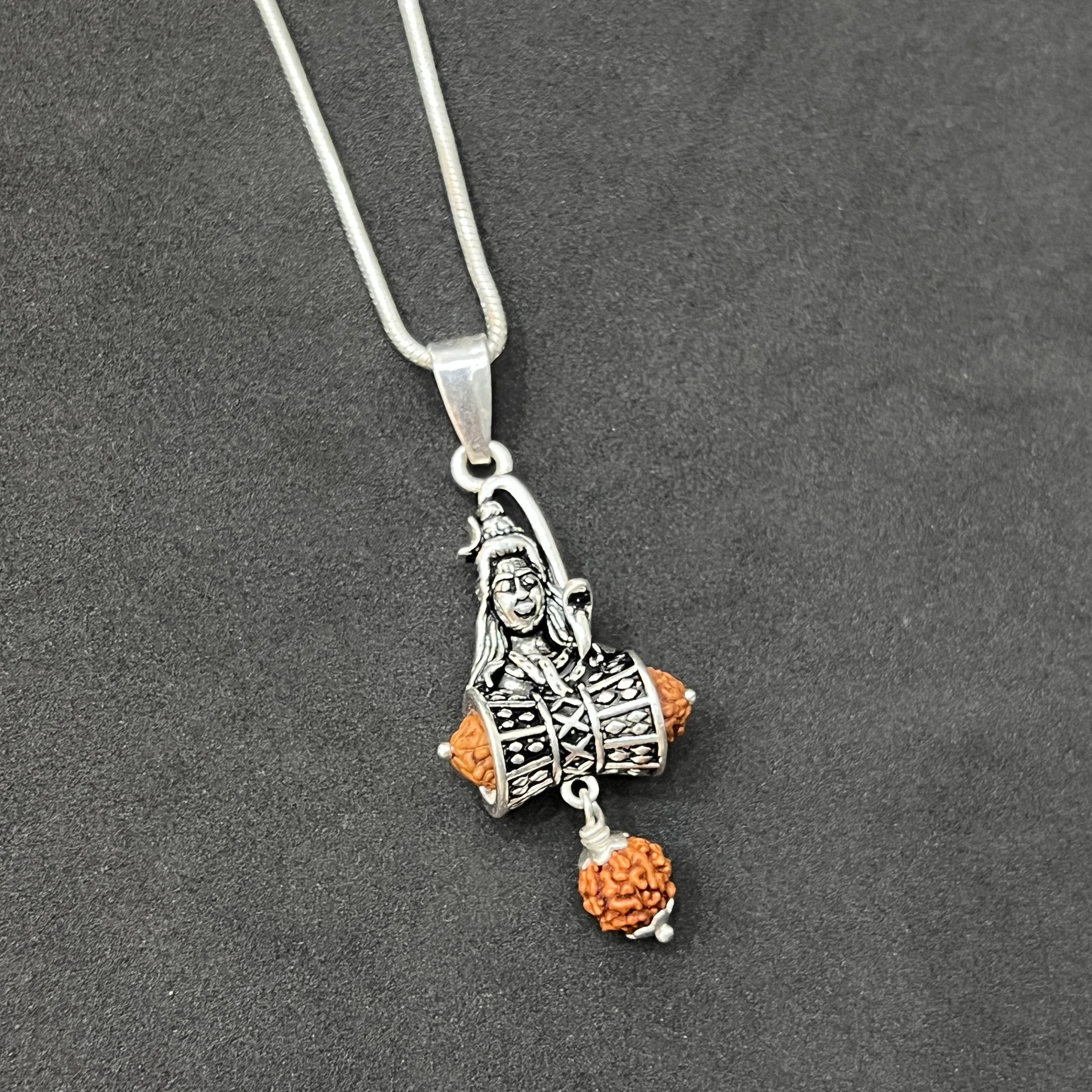 Silver Shivan Rudraksha Damru Pendant