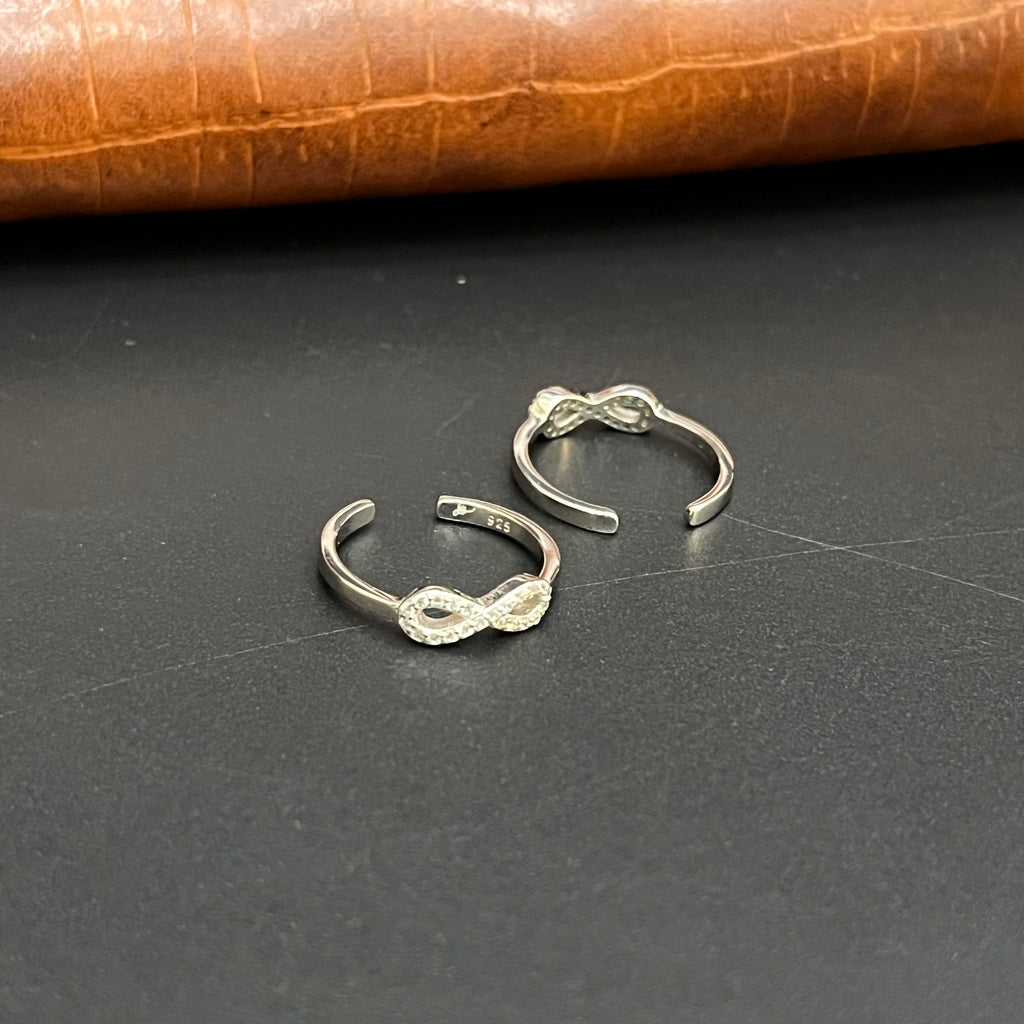 Silver Ladies Toe Rings Infinity Cz 925