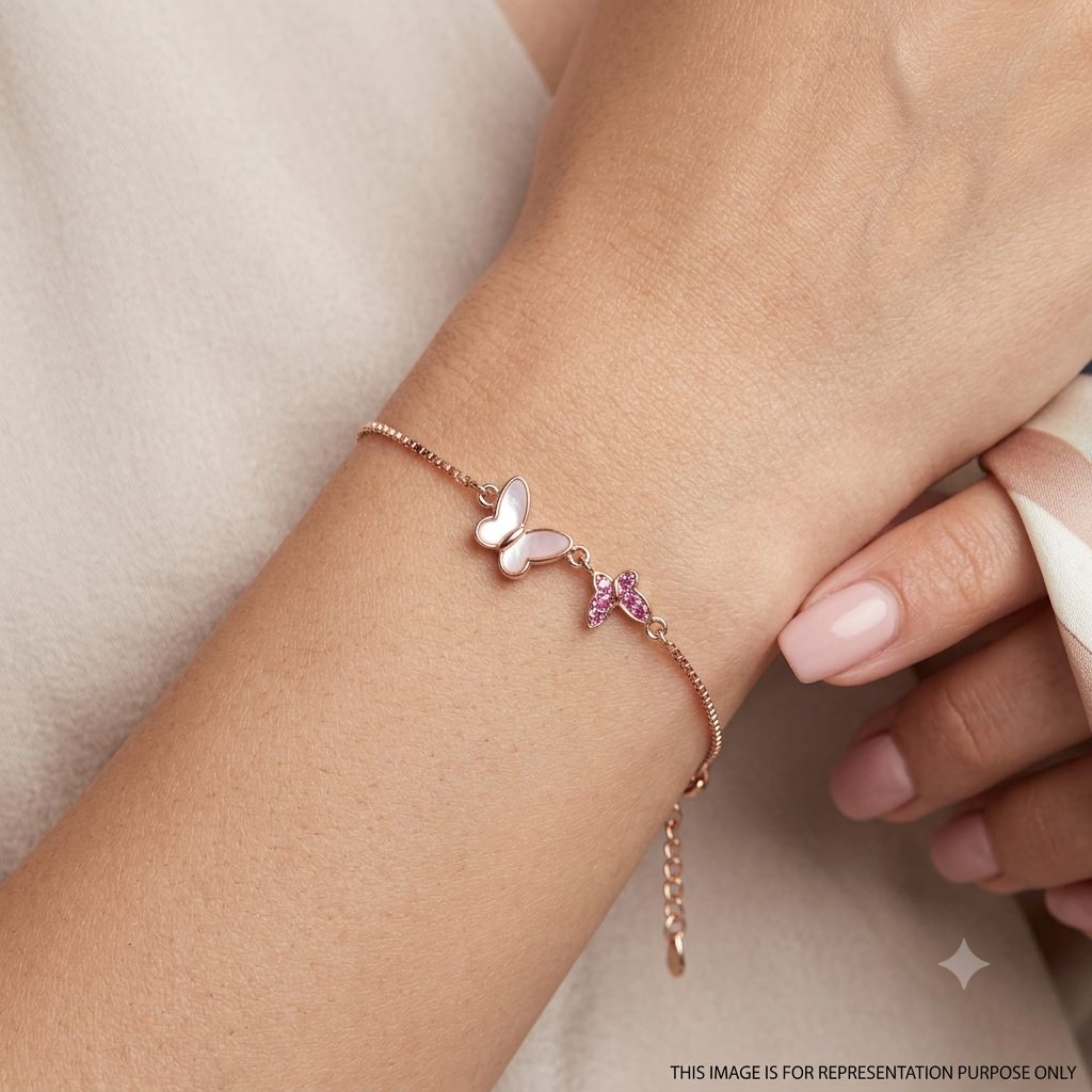 Silver Ladies Bracelet Butterfly Vine Elegance Pink Rose Gold 925