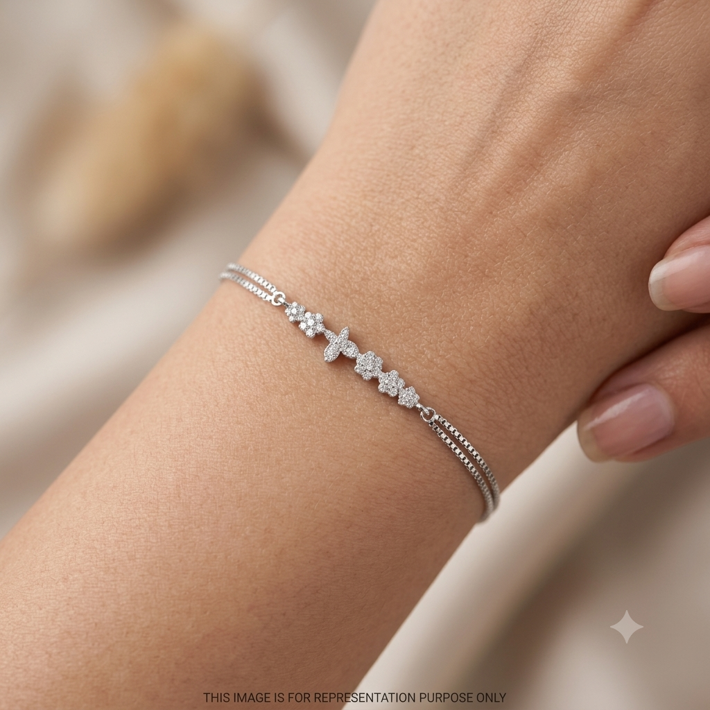 Silver Ladies Bracelet Butterfly White Blossom 1 Two Link 925